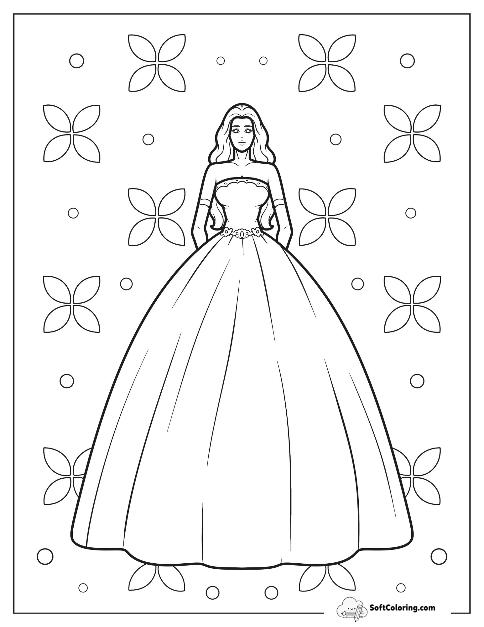 Fashion Coloring Page Of Model Wearing Bridal Gown