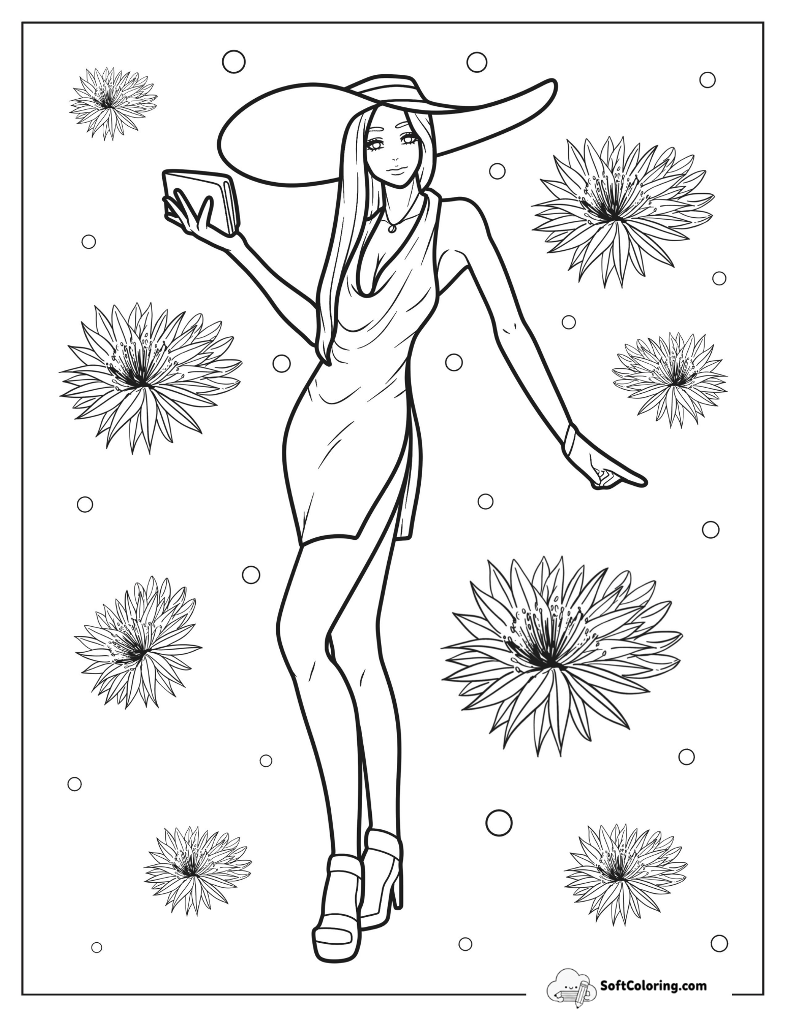 Fashionista In Hat, Plunging Neckline Dress, And Heels