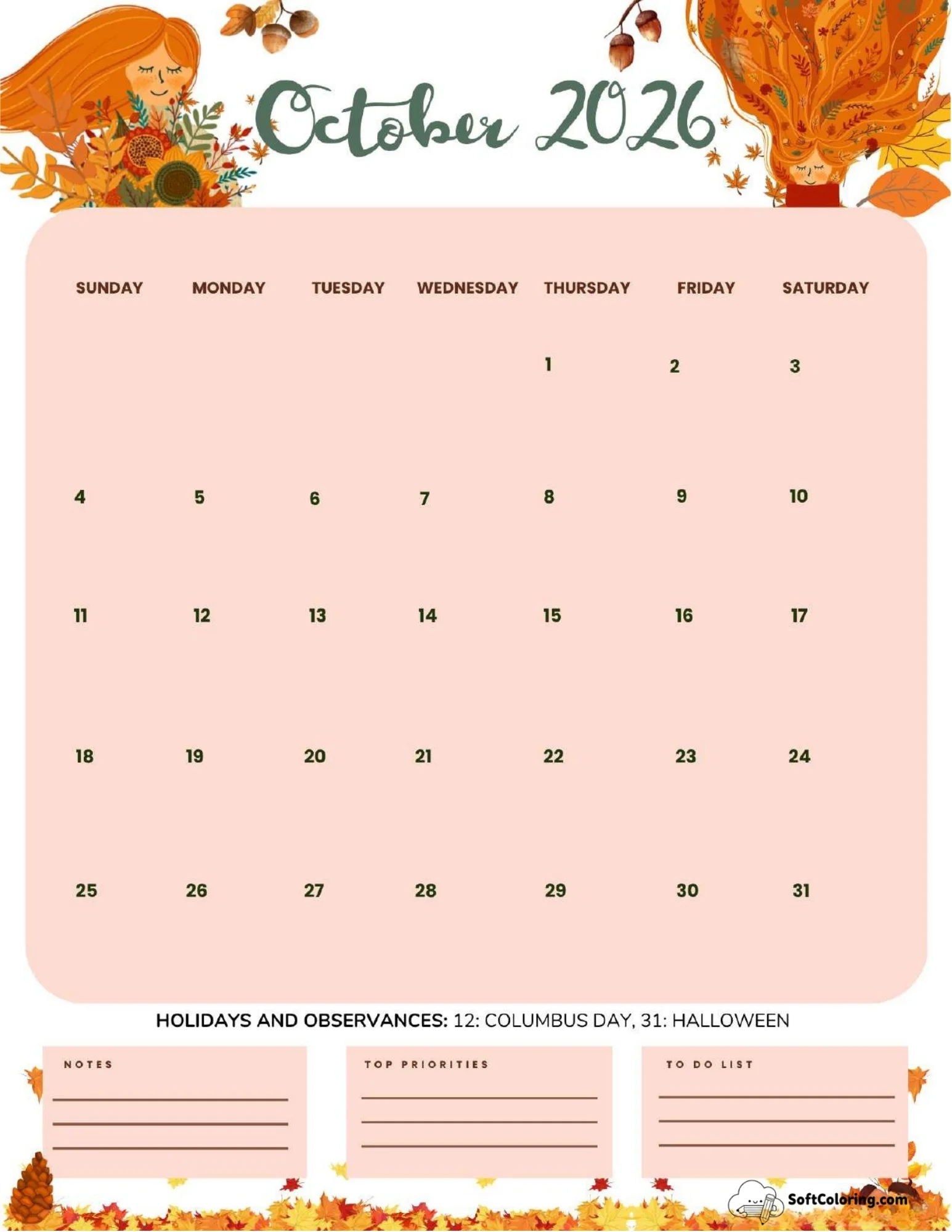 October 2026 Calendar Printable Breezy Portrait V2