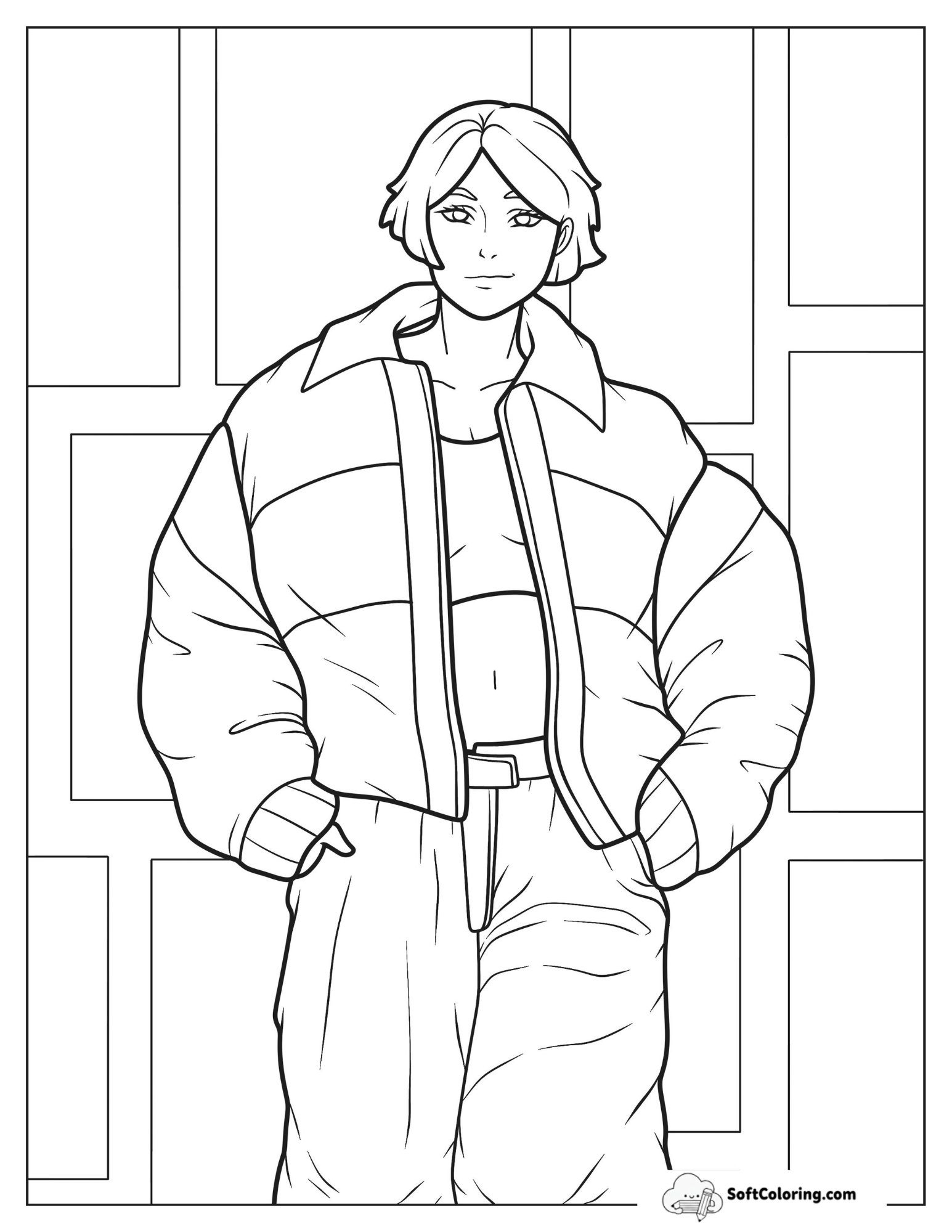 Realistic Woman In Crop Top And Puff Jacket