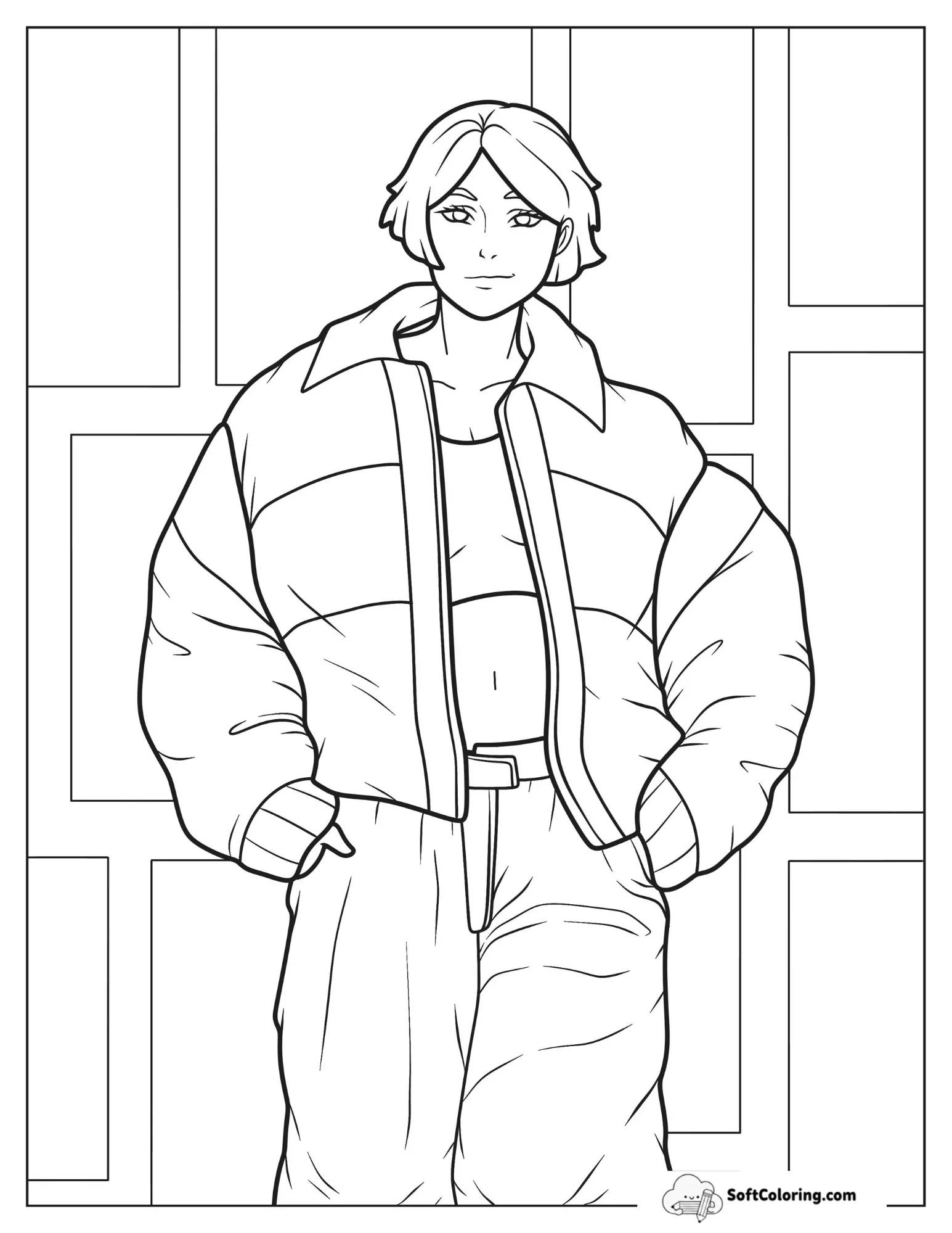 Realistic Woman In Crop Top And Puff Jacket
