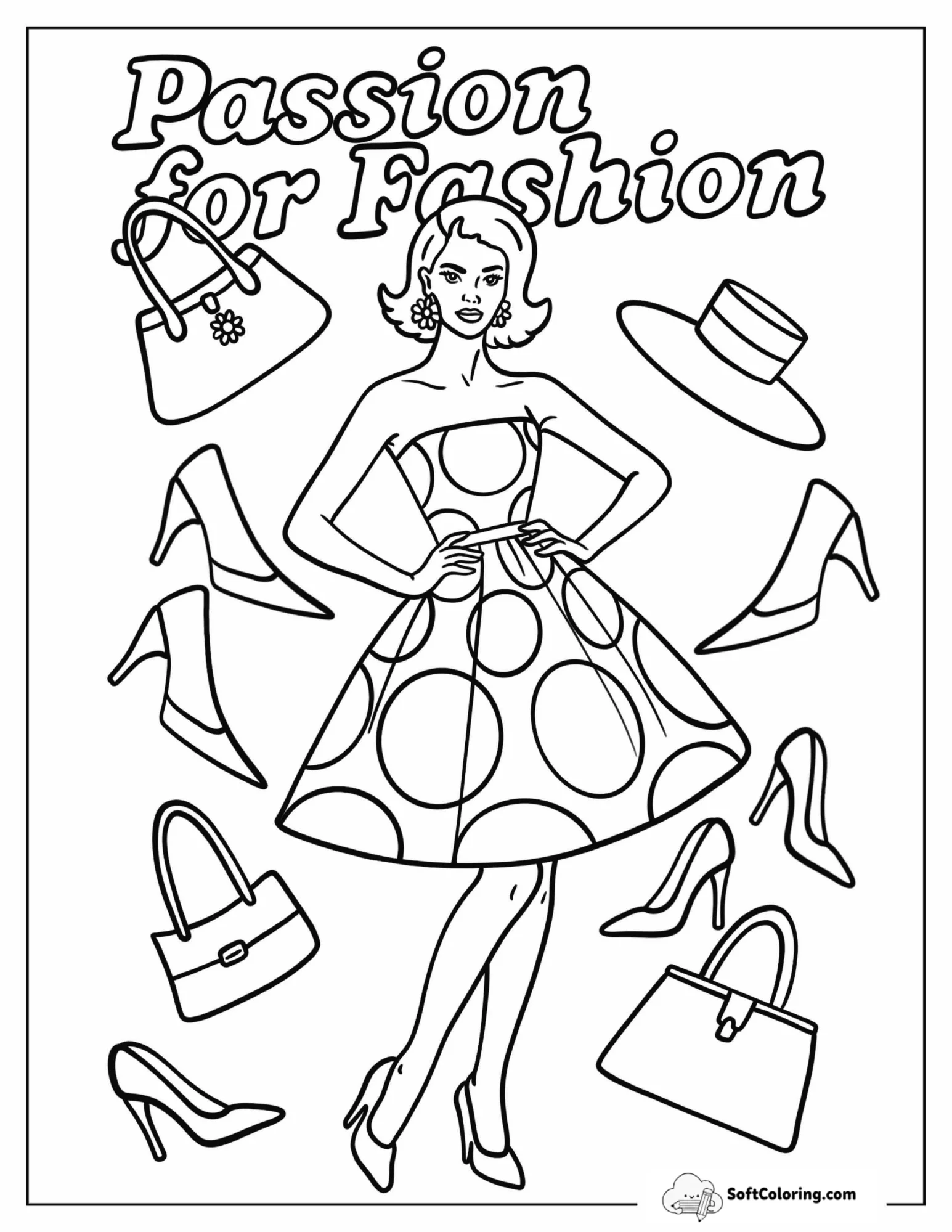 Retro Polka Dot Dress With High Heels And Handbags