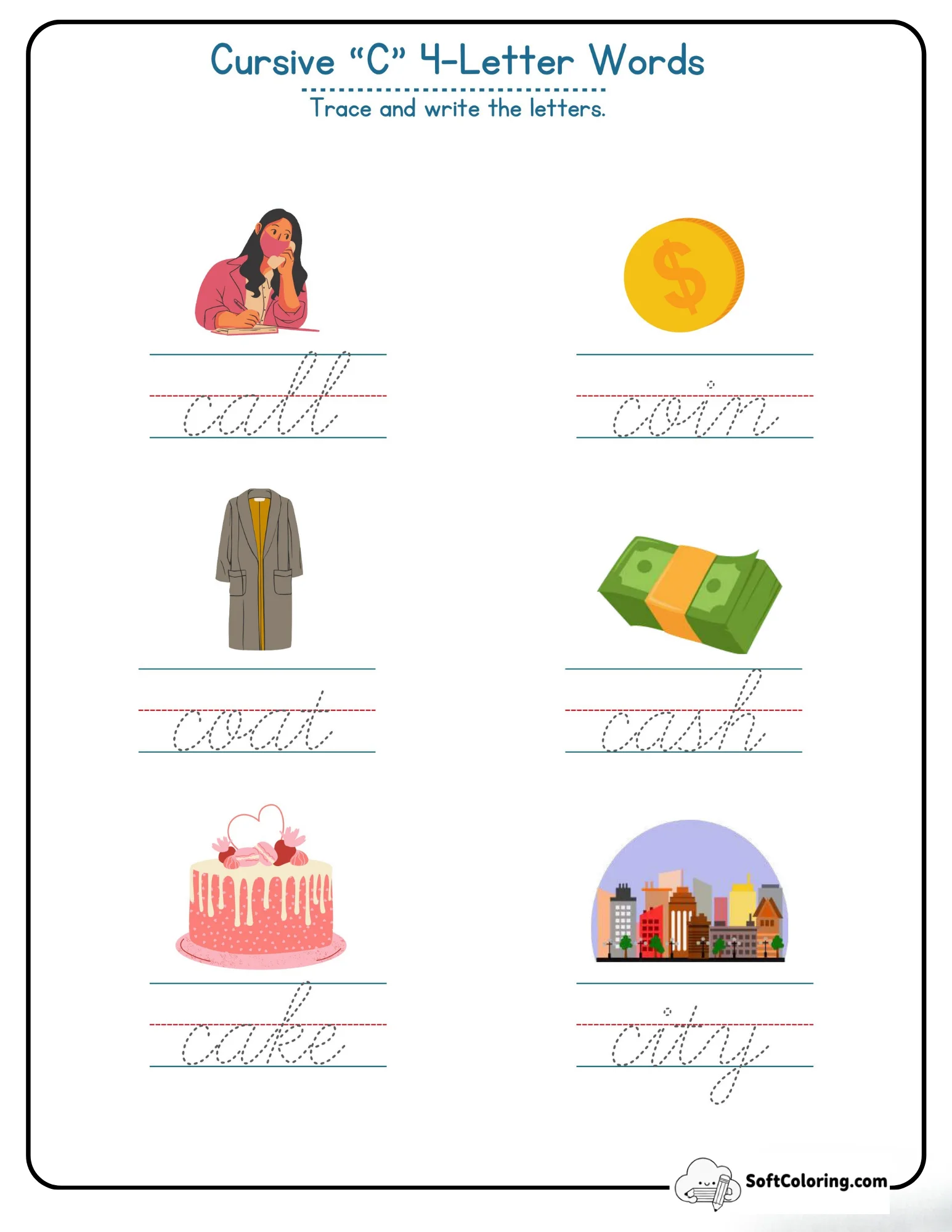 Cursive C 4 Letter Words