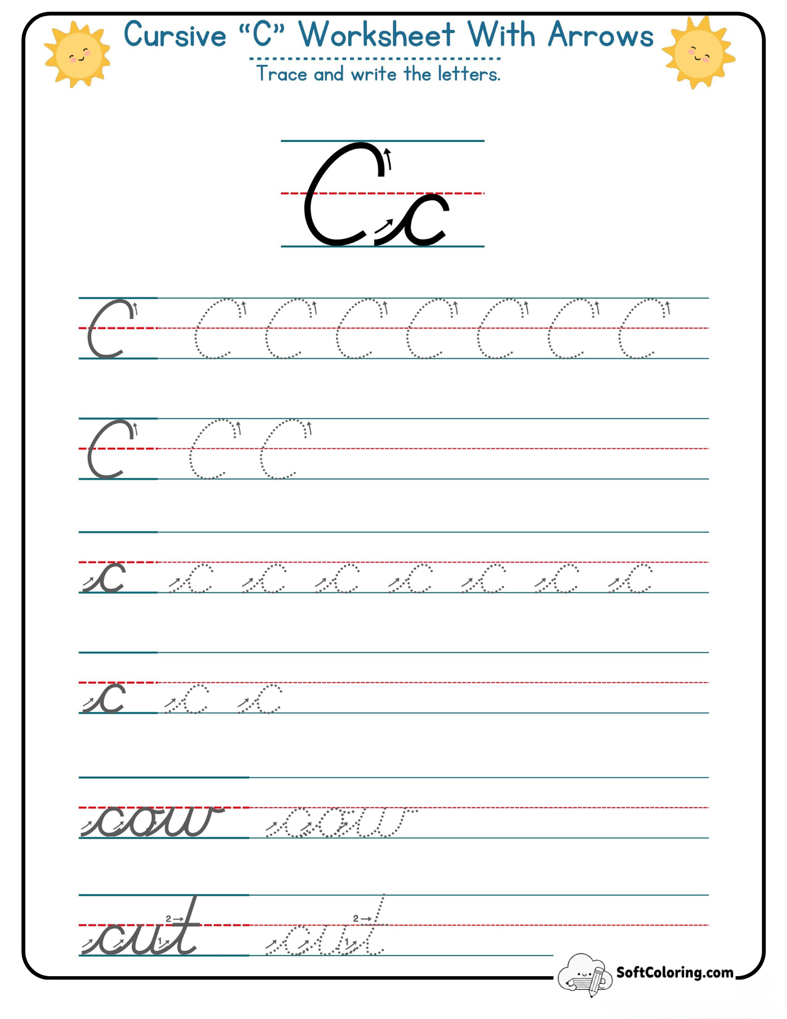 Cursive C Worksheet With Arrows