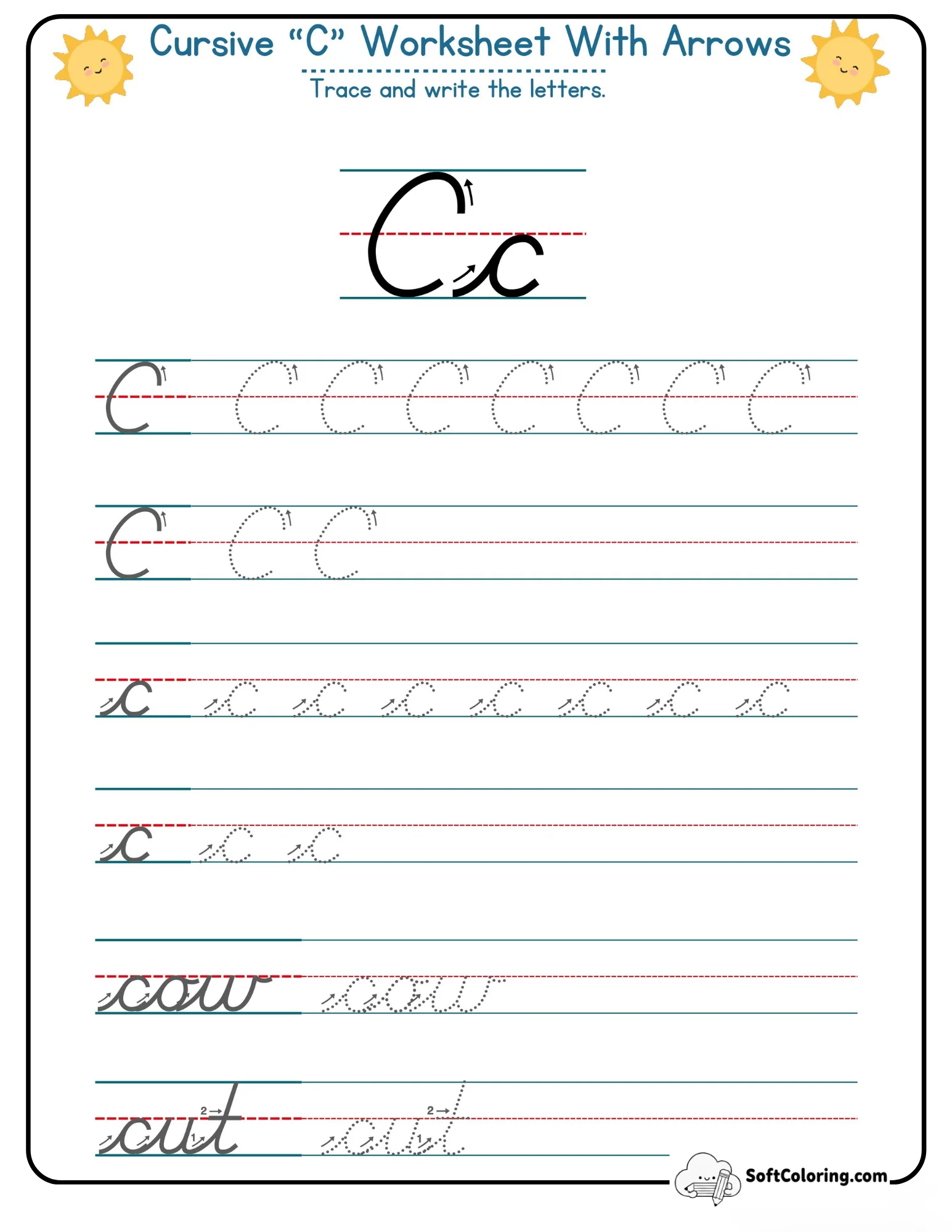 Cursive C Worksheet With Arrows