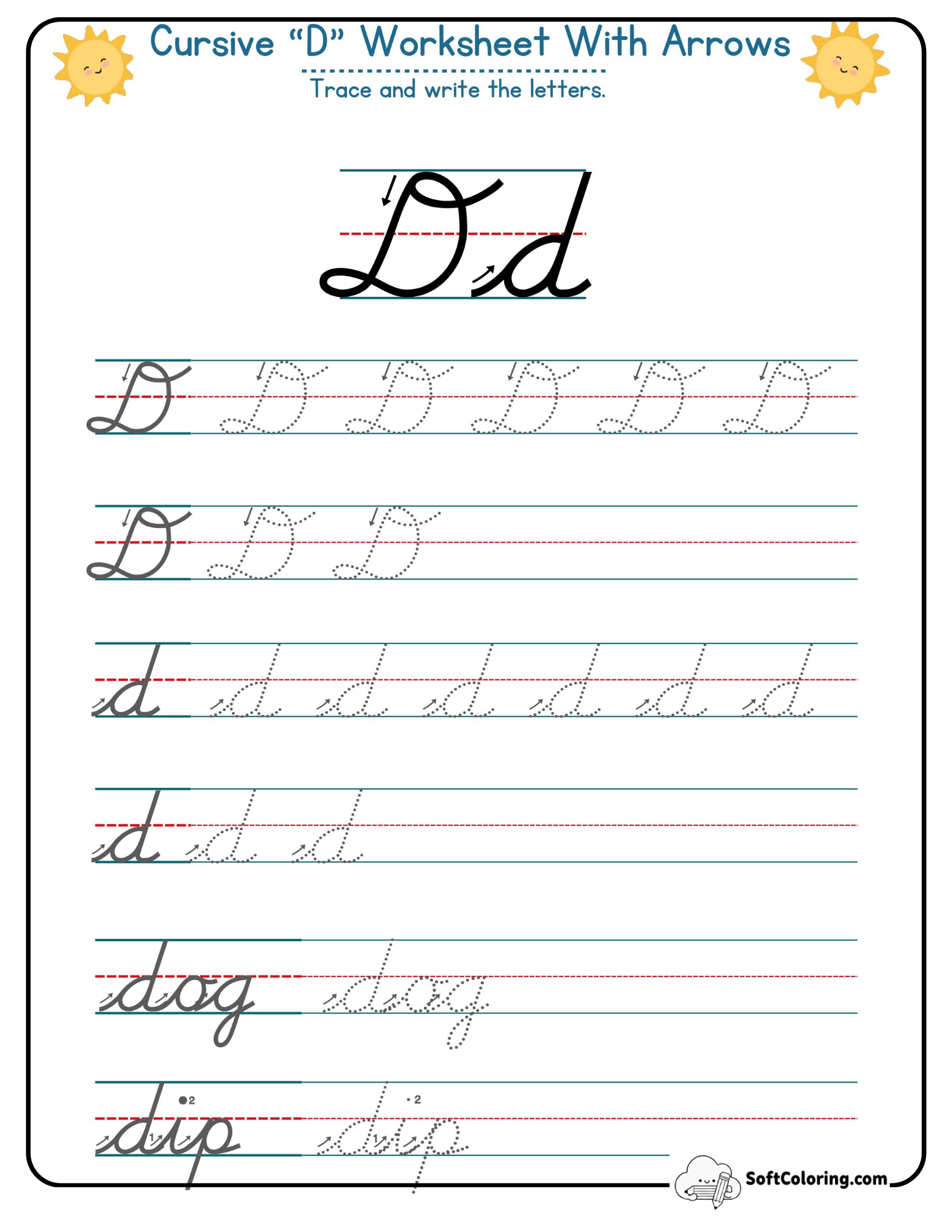 Cursive D Worksheet With Arrows