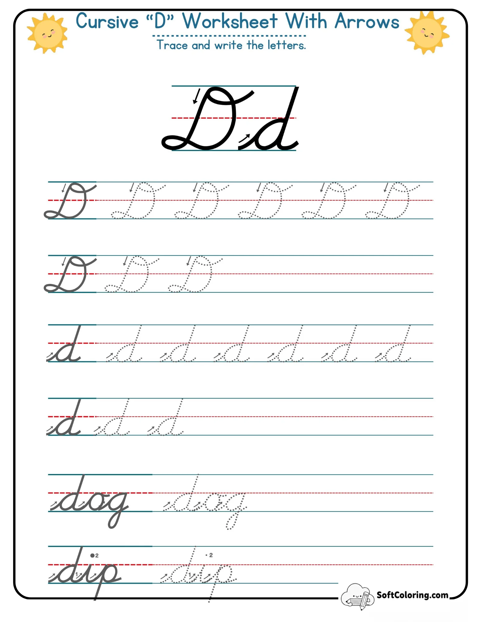 Cursive D Worksheet With Arrows