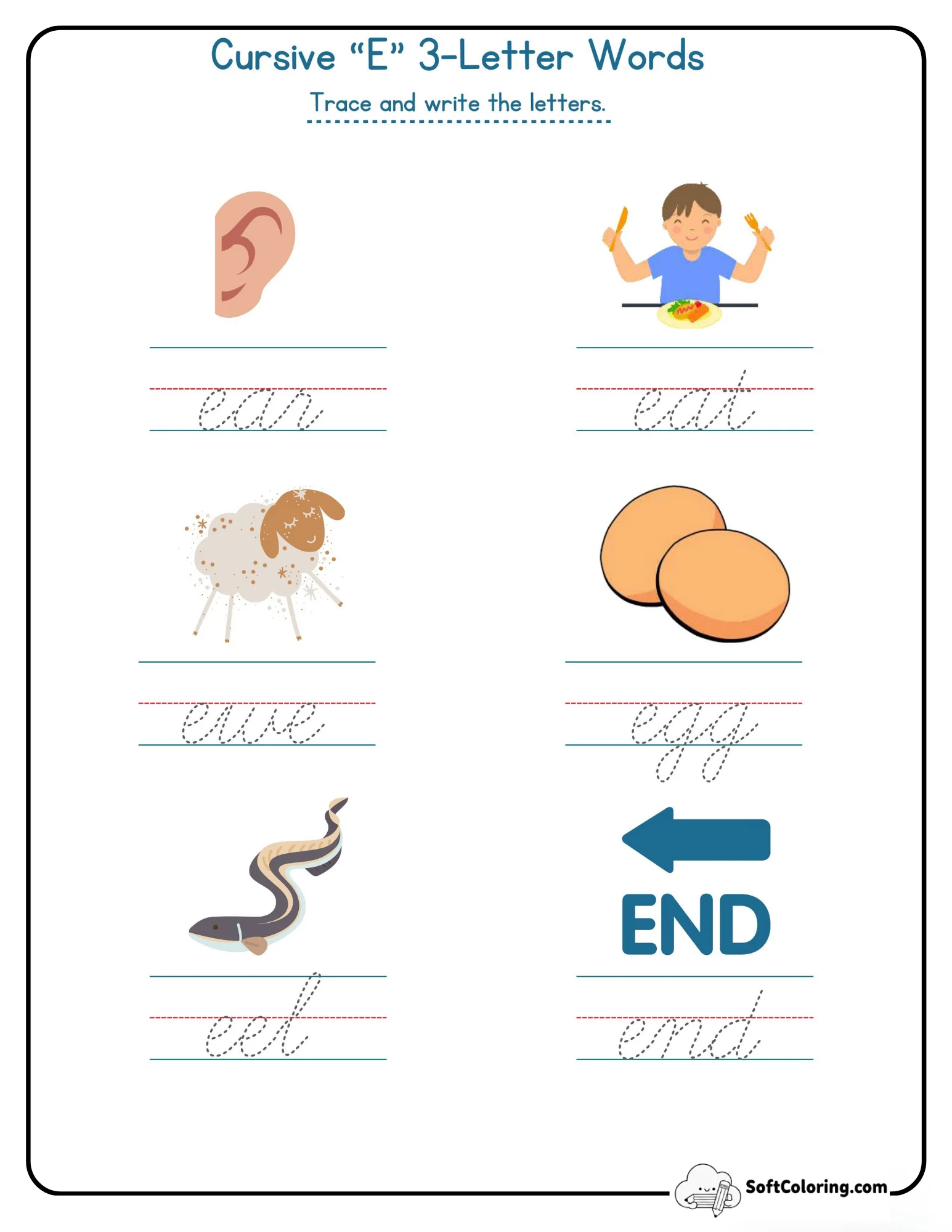 Cursive E 3 Letter Words