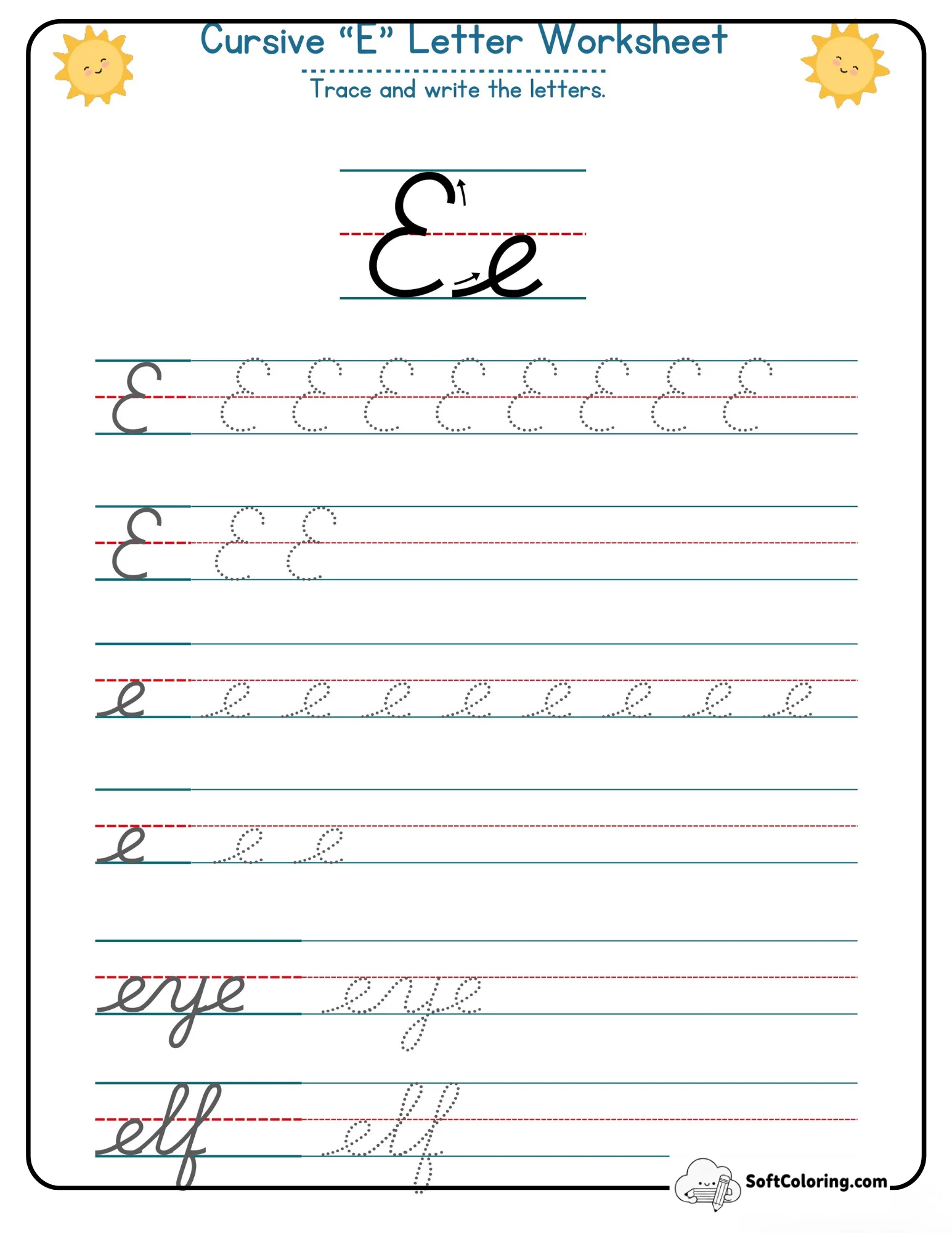 Cursive E Letter Worksheet