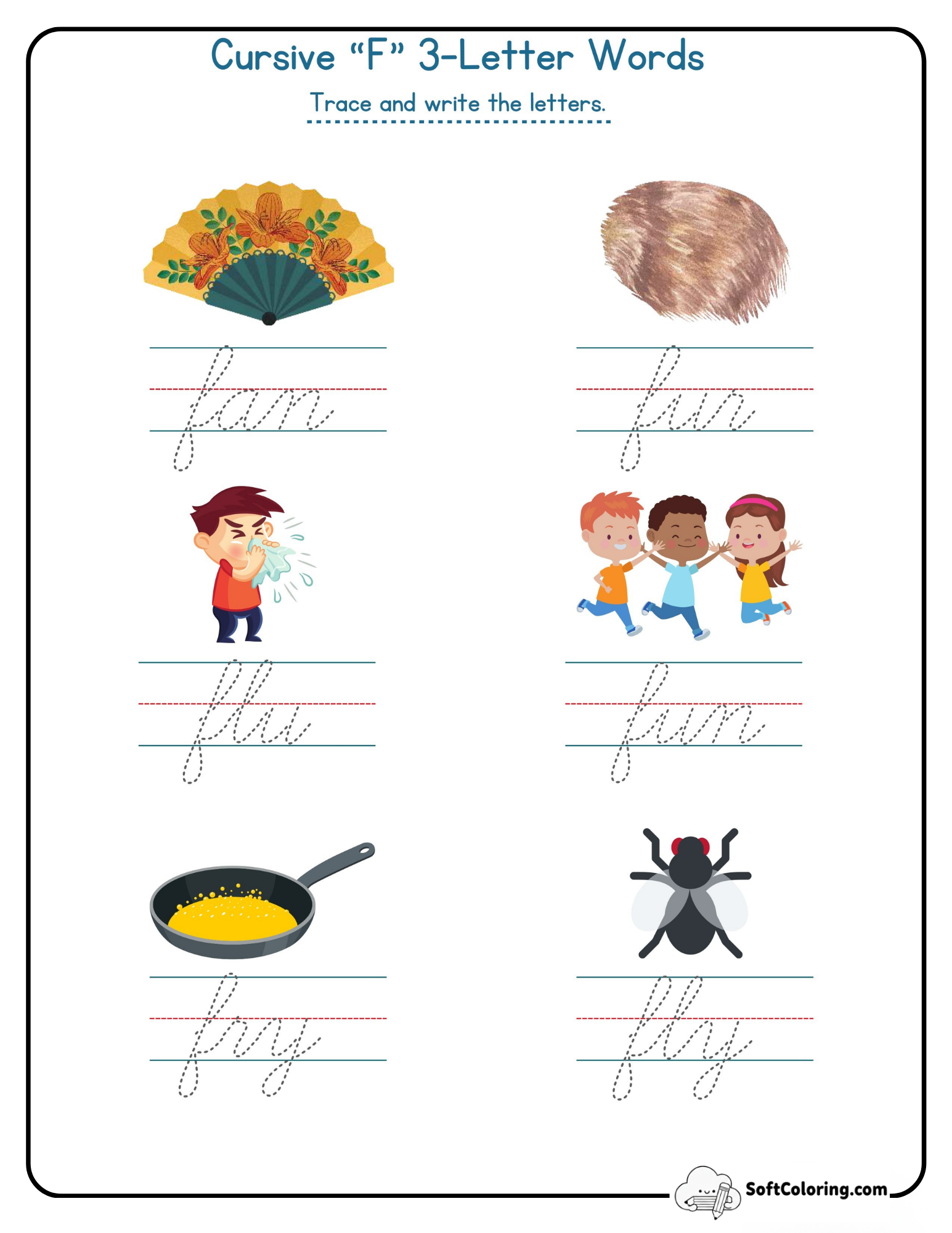 Cursive F 3 Letter Words
