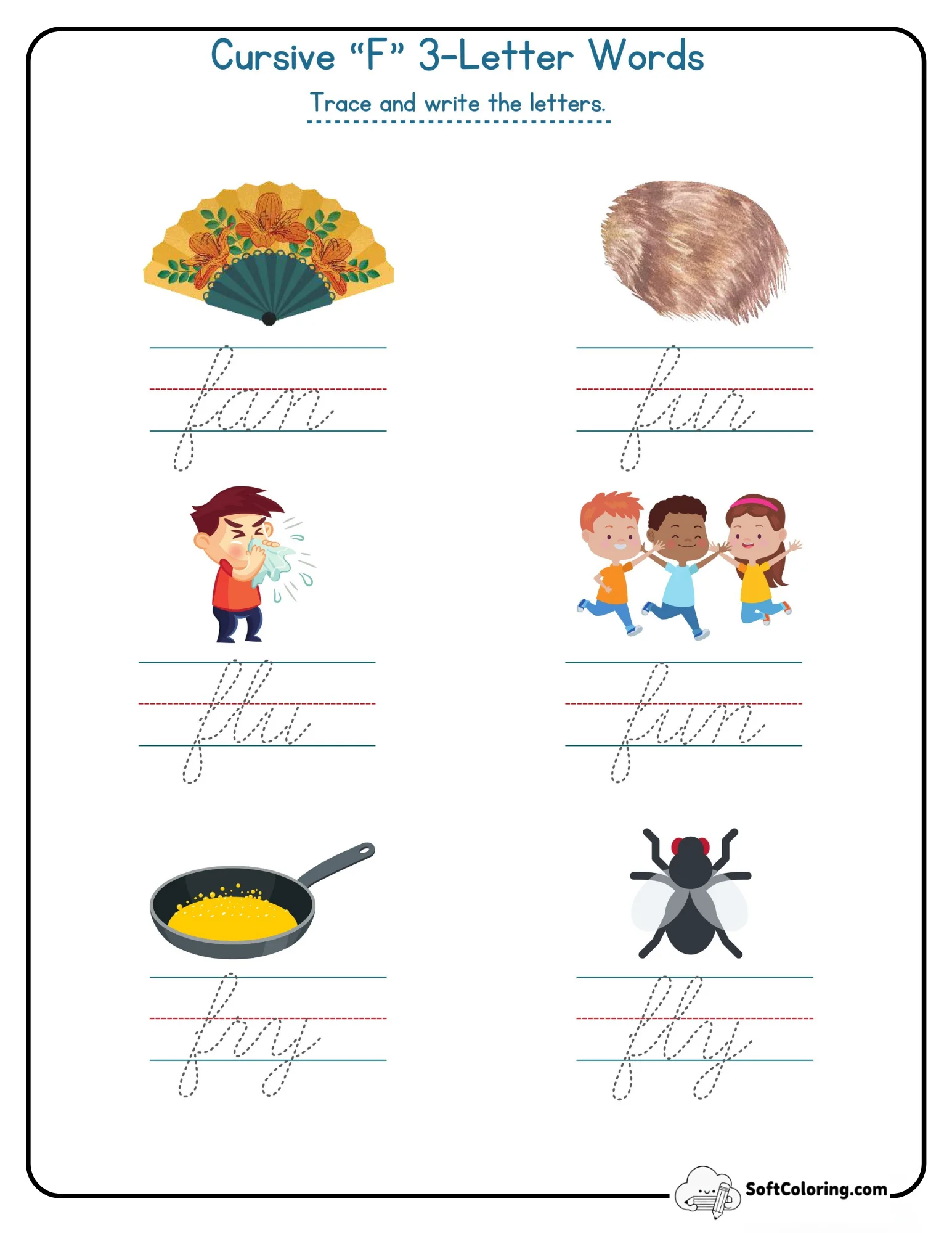 Cursive F 3 Letter Words