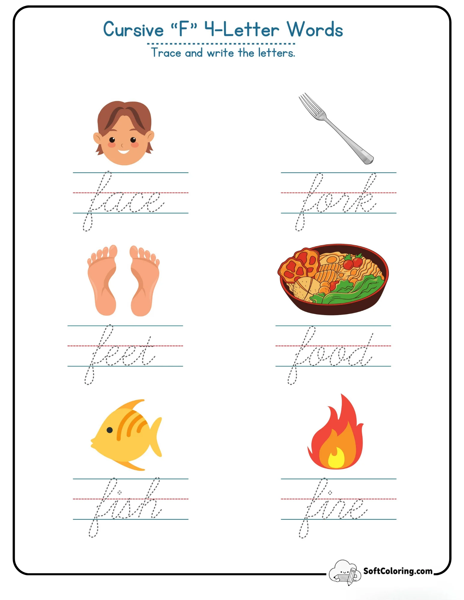 Cursive F 4 Letter Words