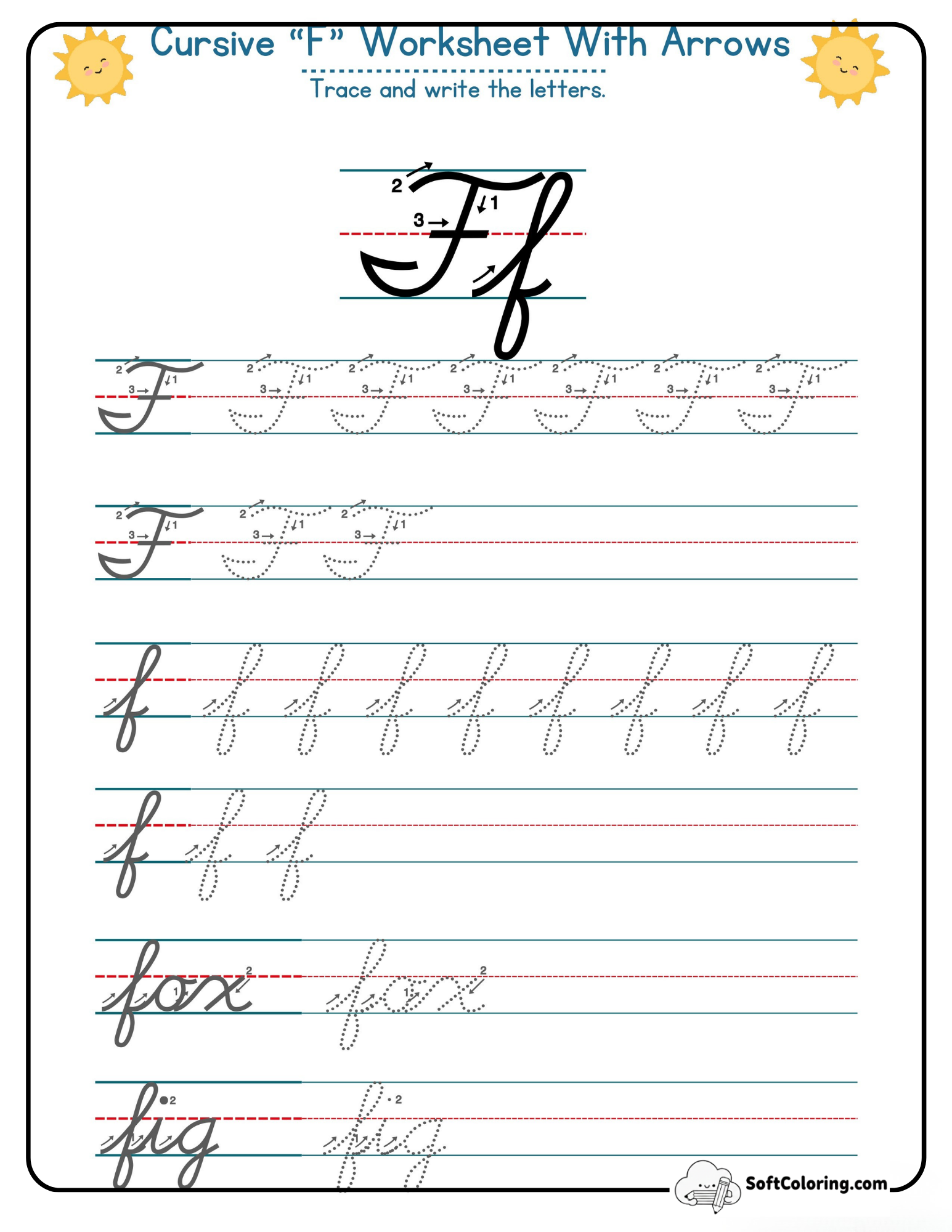 Cursive F Worksheet With Arrows
