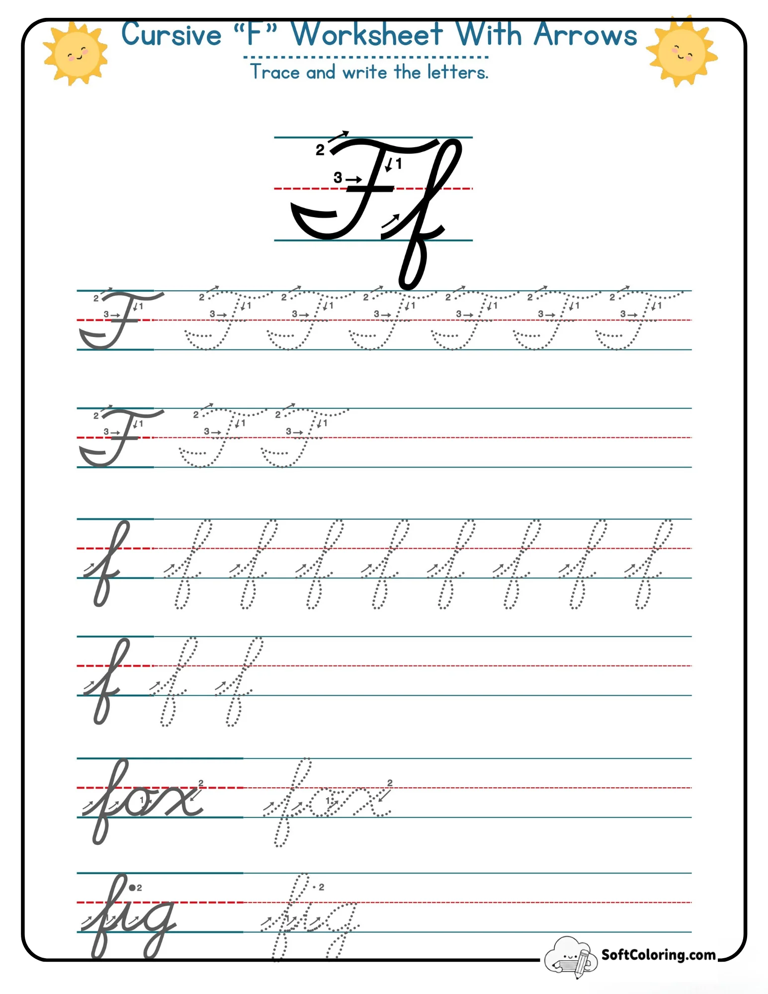 Cursive F Worksheet With Arrows