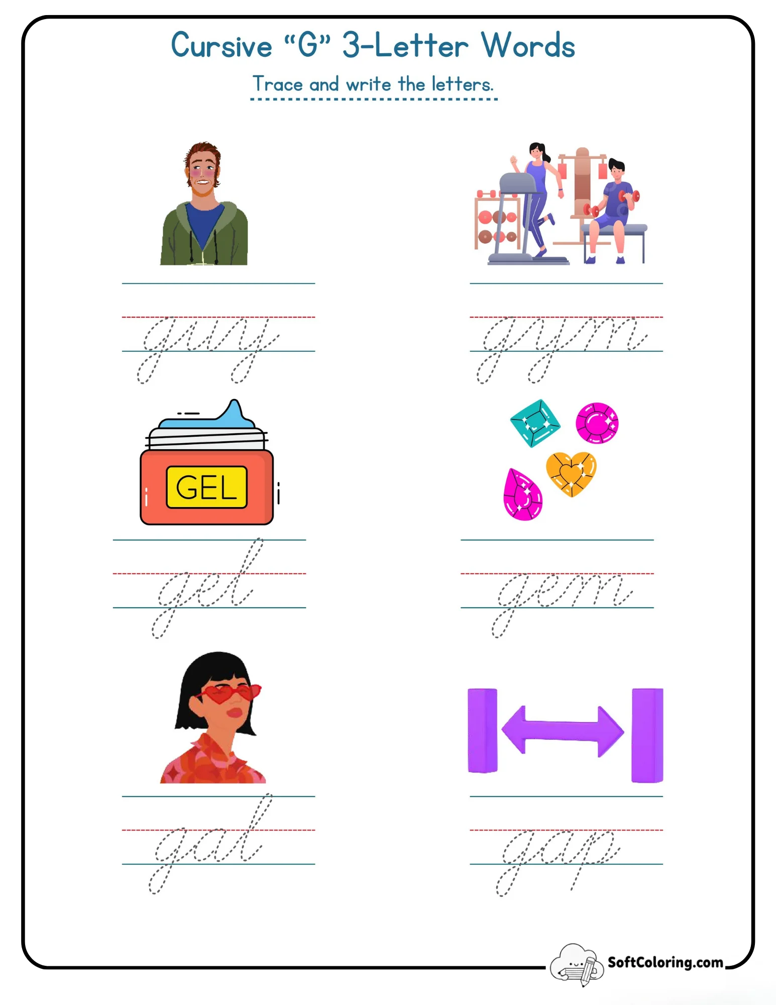 Cursive G 3 Letter Words