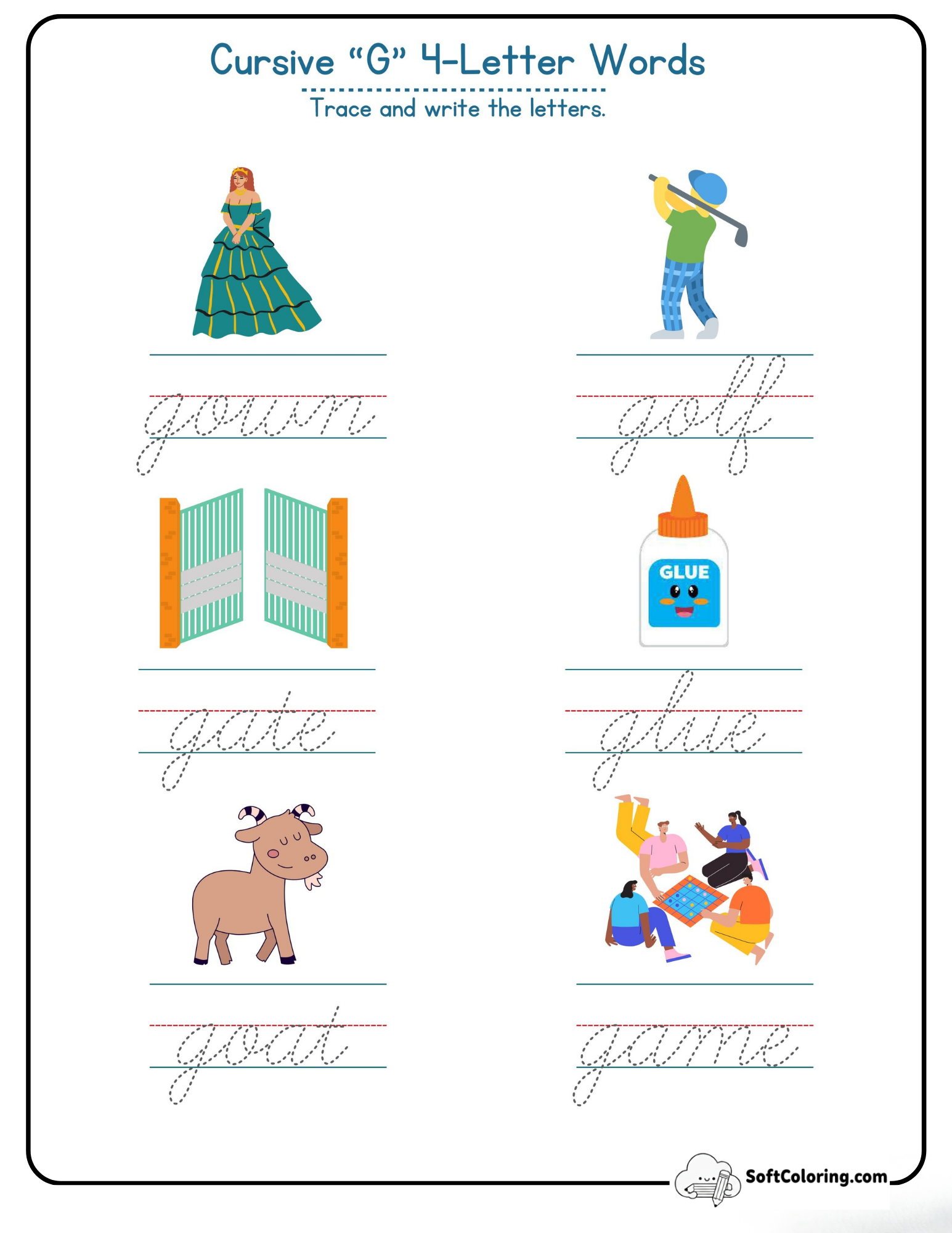 Cursive G 4 Letter Words