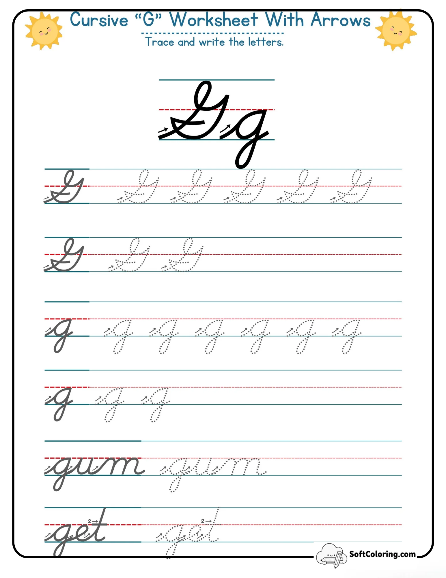Cursive G Worksheet With Arrows