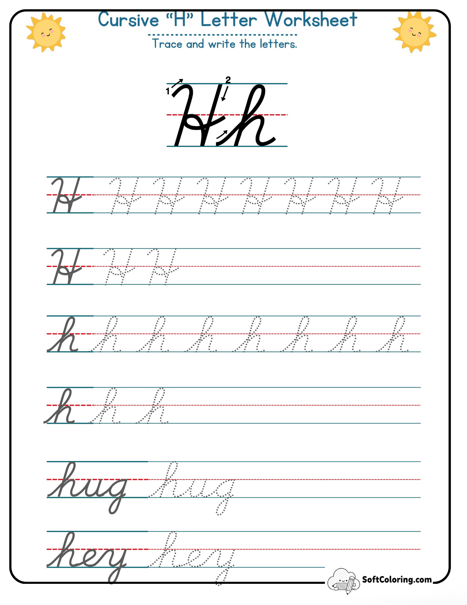 Cursive H Letter Worksheet