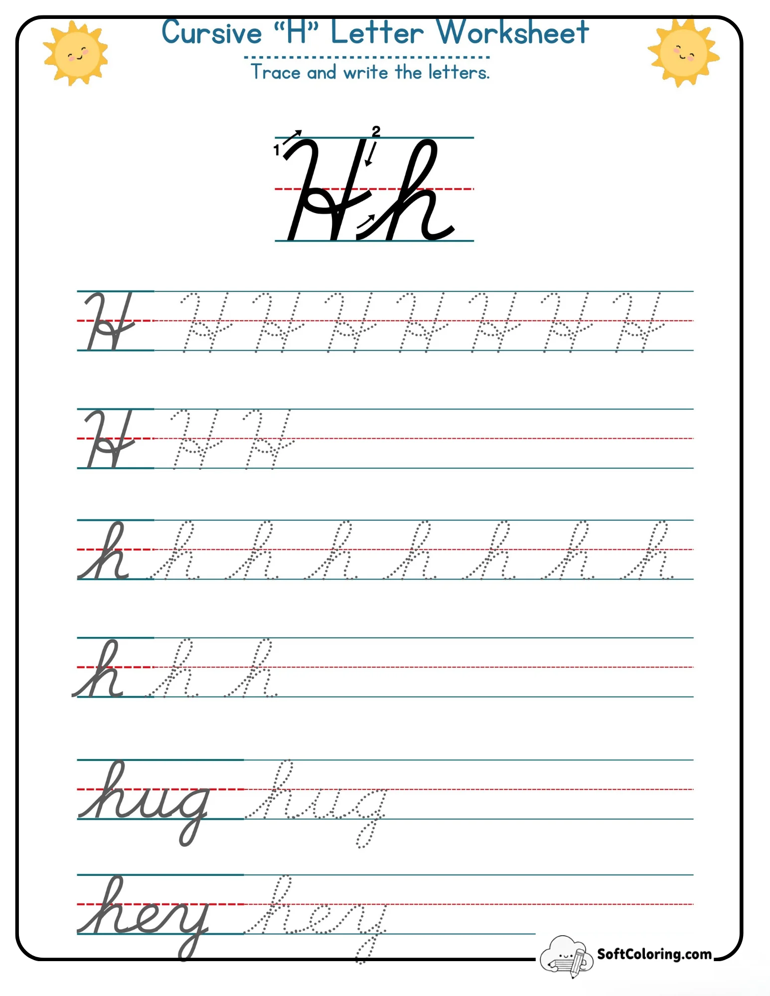 Cursive H Letter Worksheet