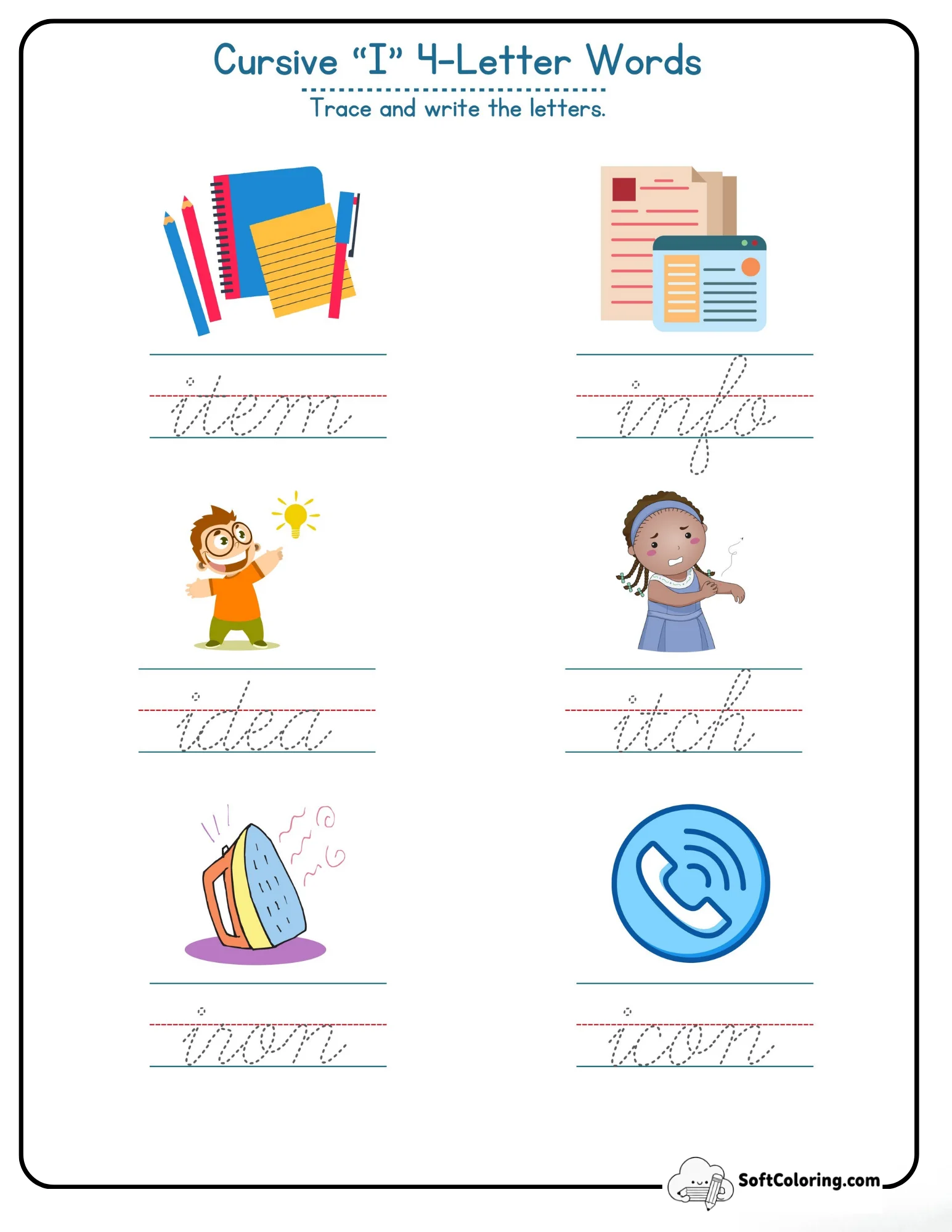 Cursive I 4 Letter Words