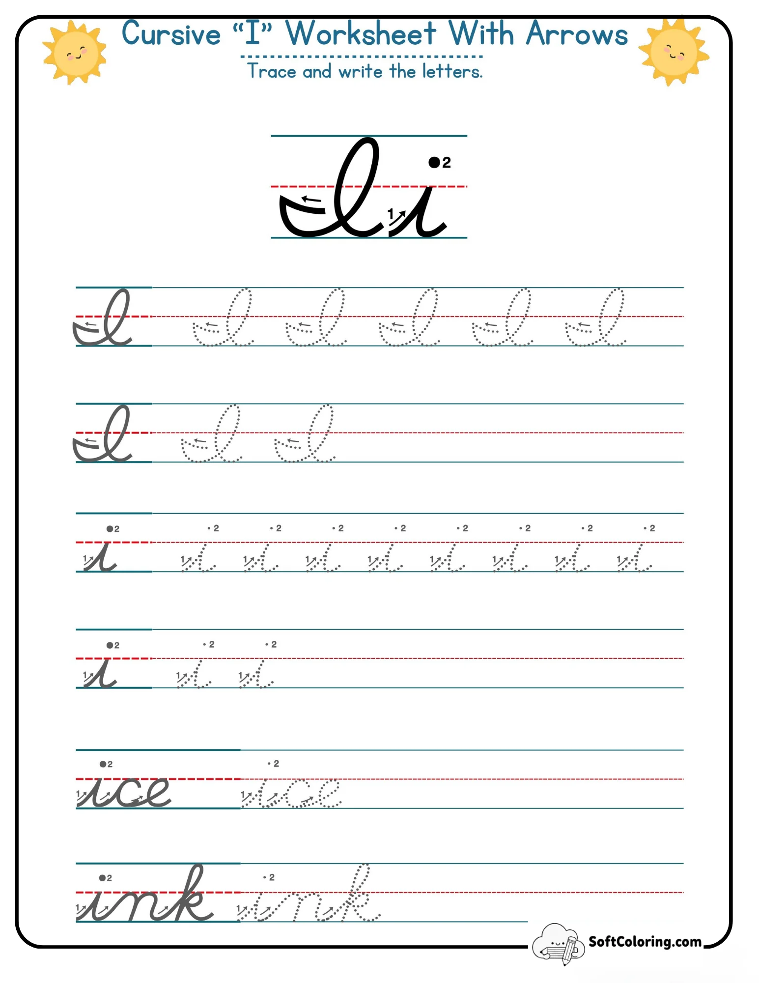 Cursive I Worksheet With Arrows