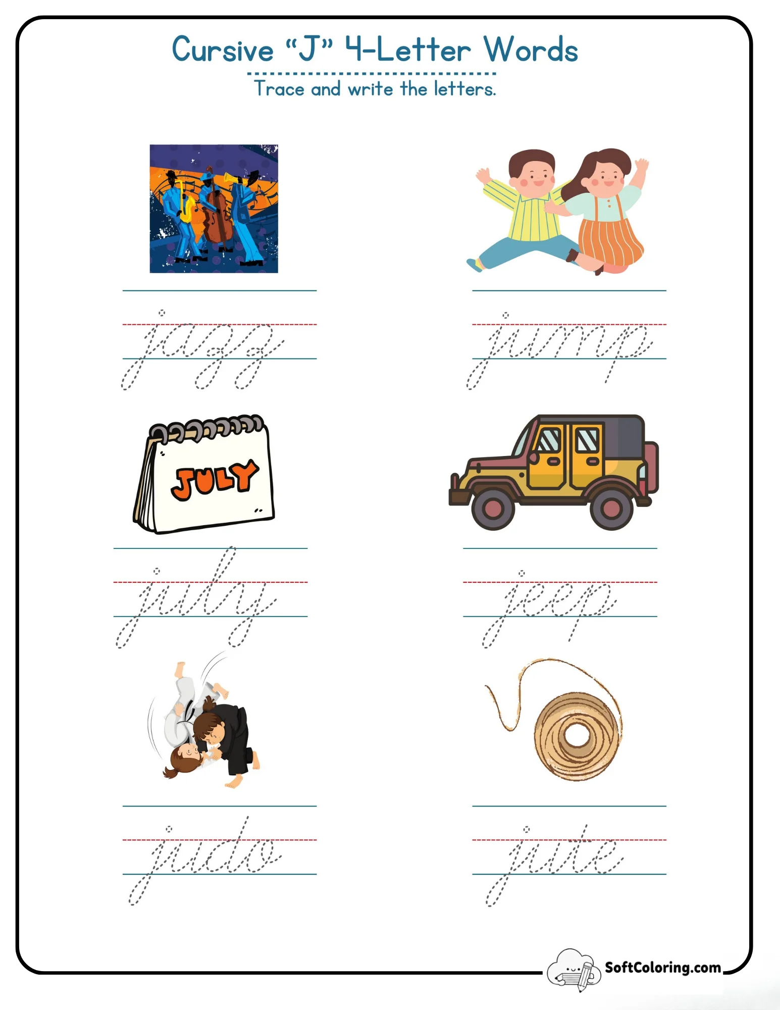 Cursive J 4 Letter Words