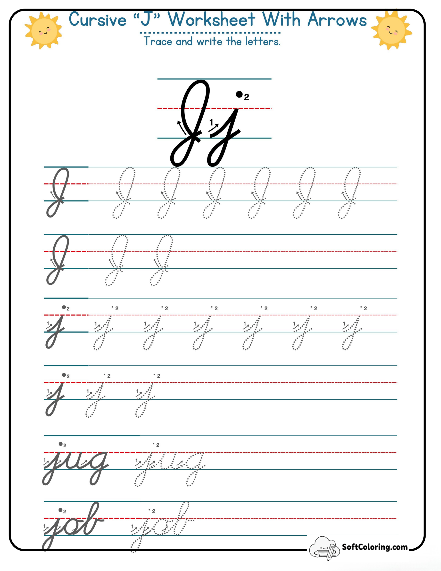 Cursive J Worksheet With Arrows