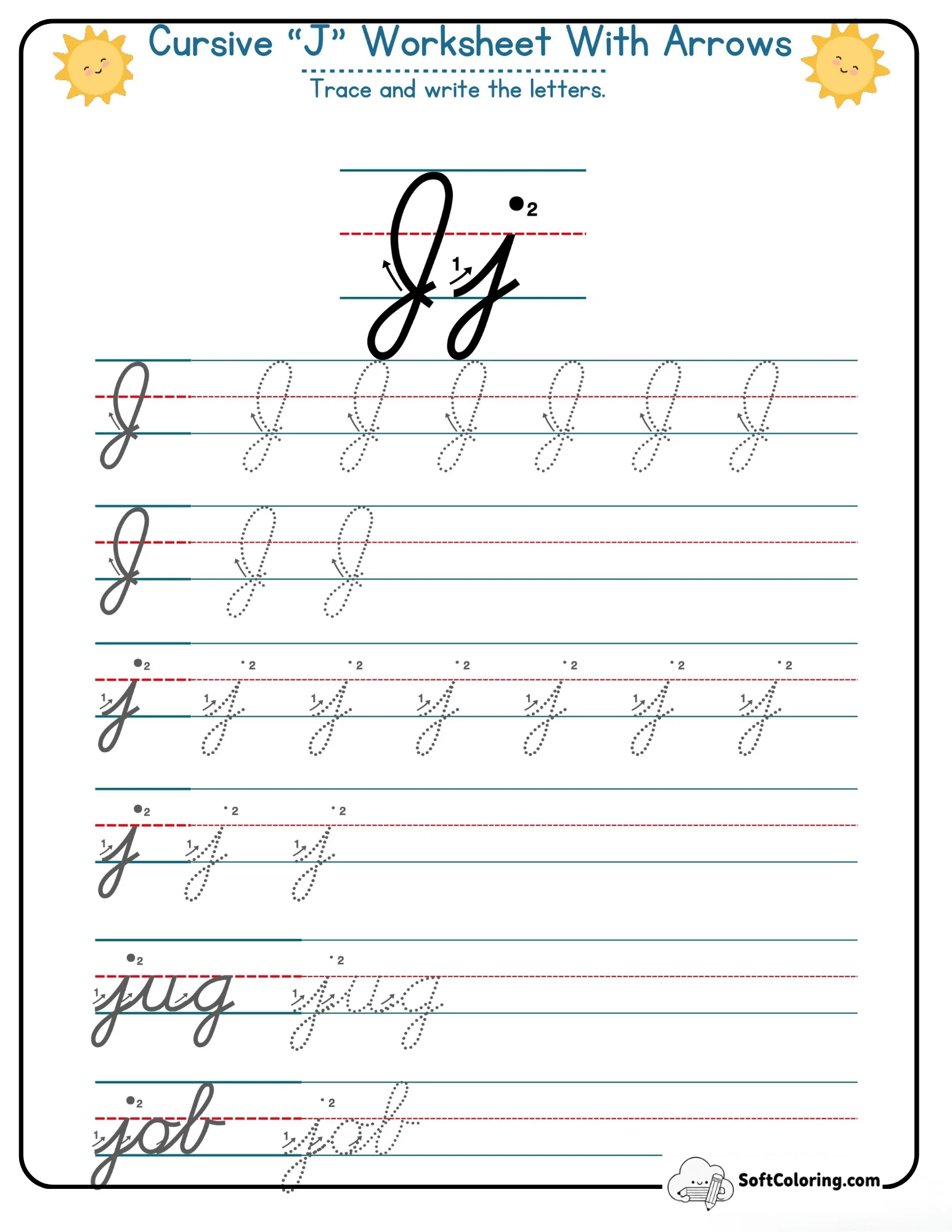 Cursive J Worksheet With Arrows
