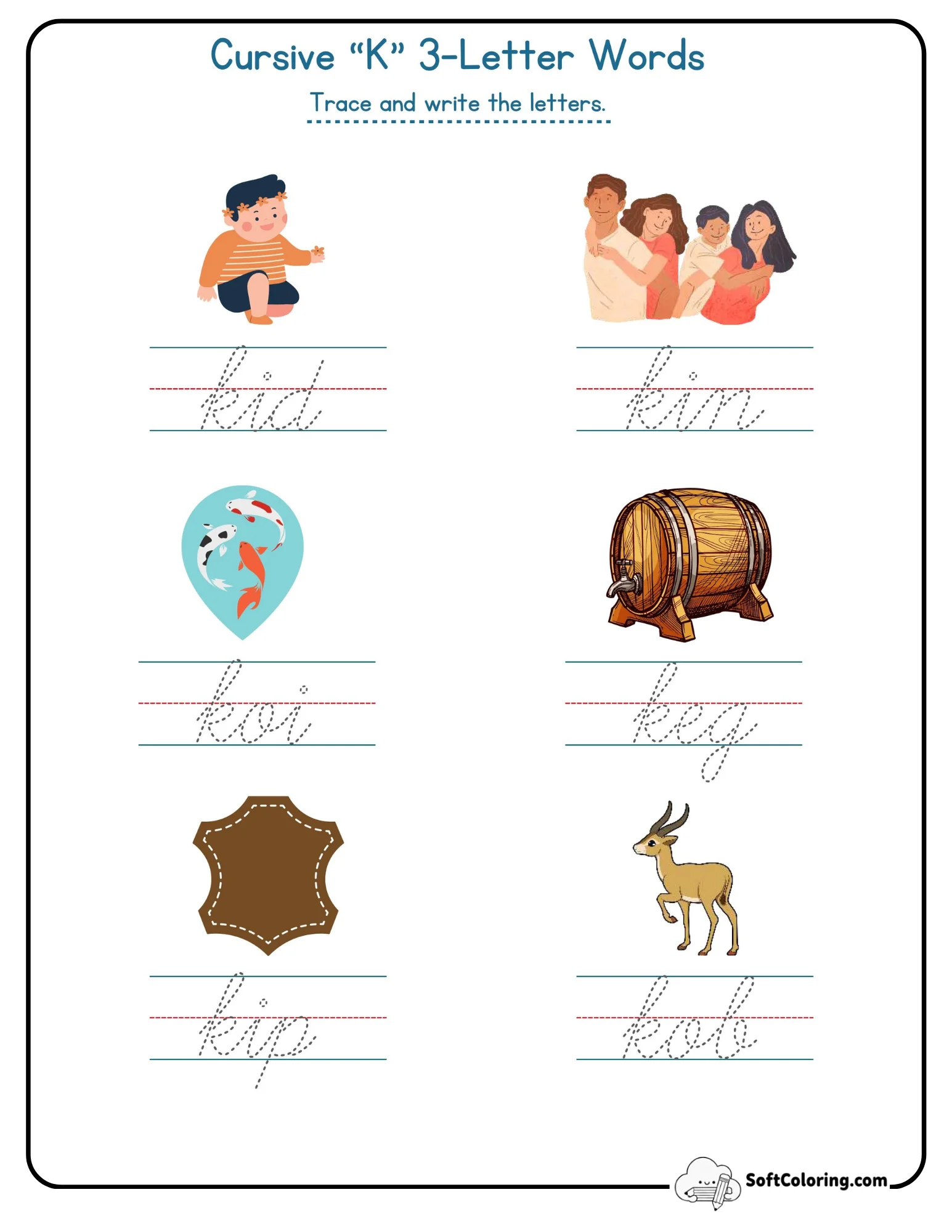 Cursive K 3 Letter Words