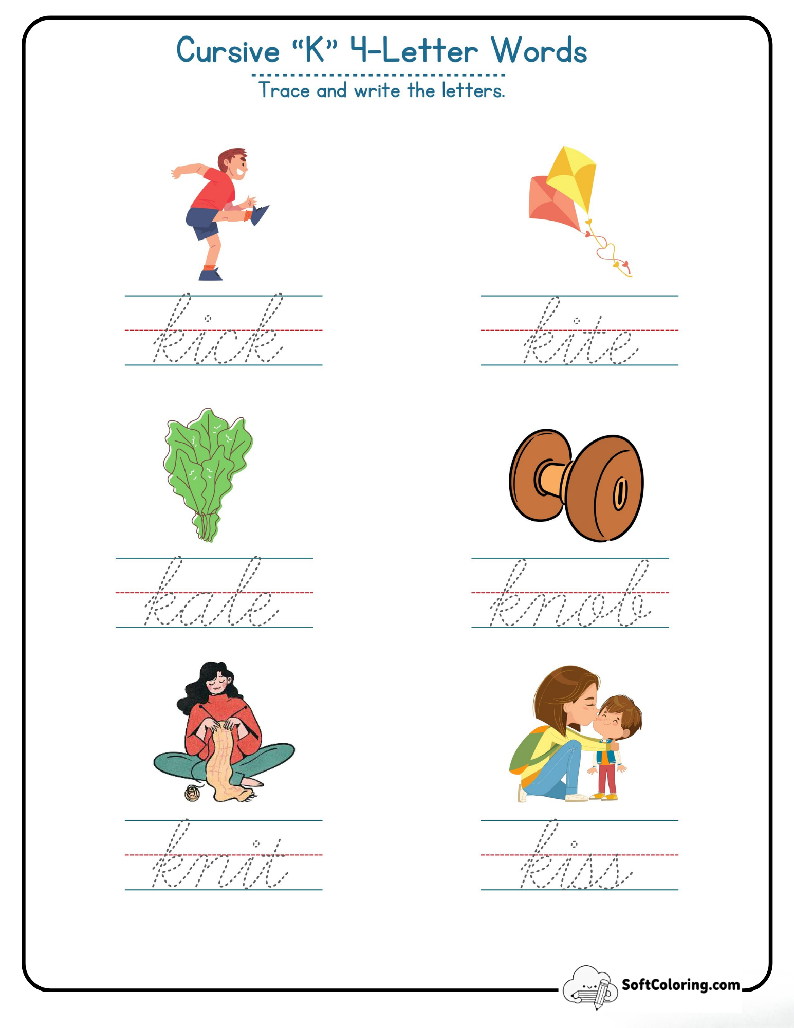 Cursive K 4 Letter Words