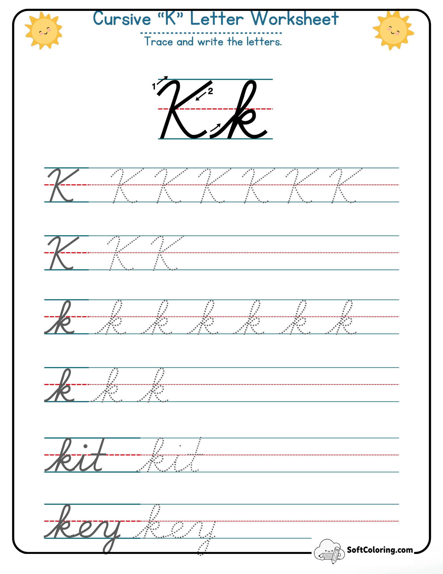 Cursive K Letter Worksheet