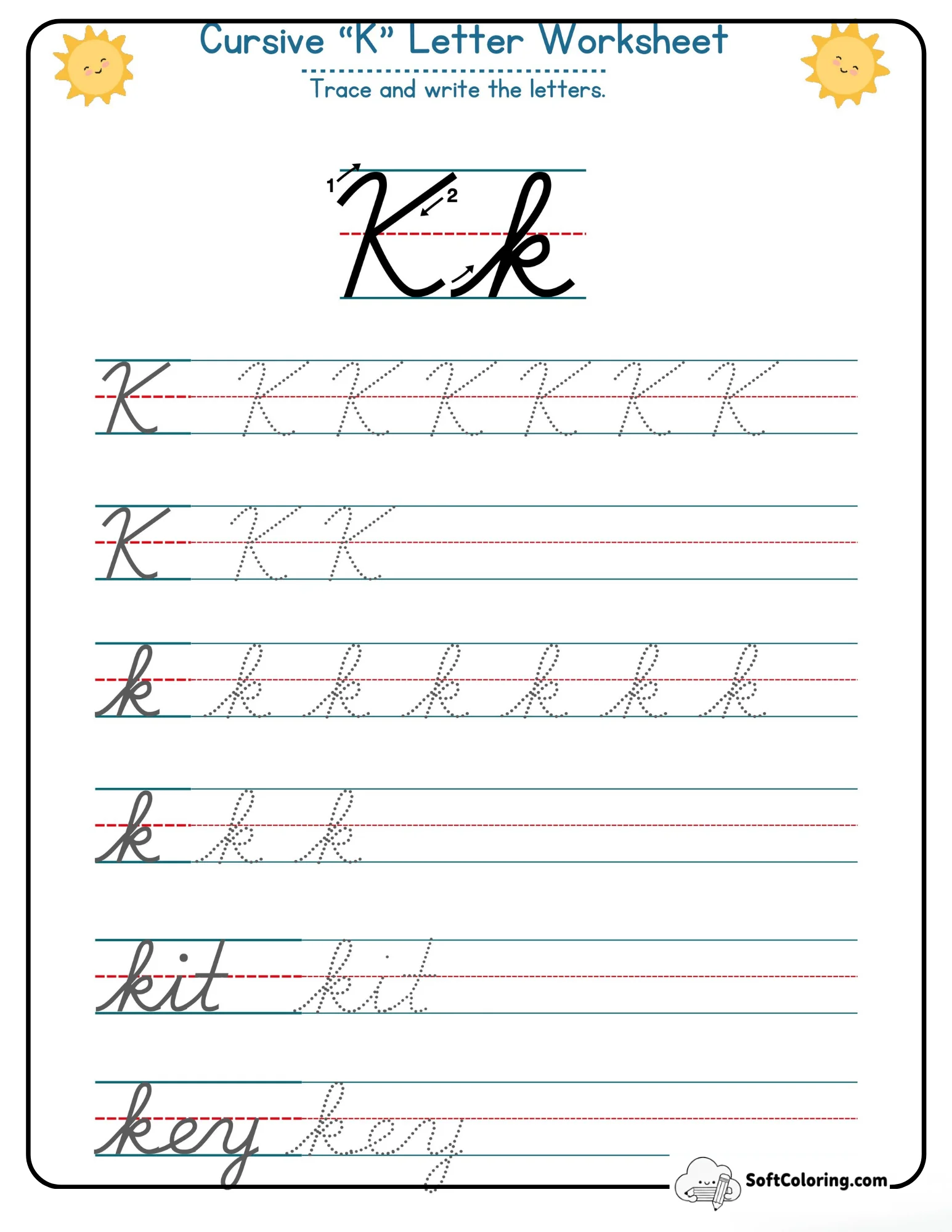 Cursive K Letter Worksheet