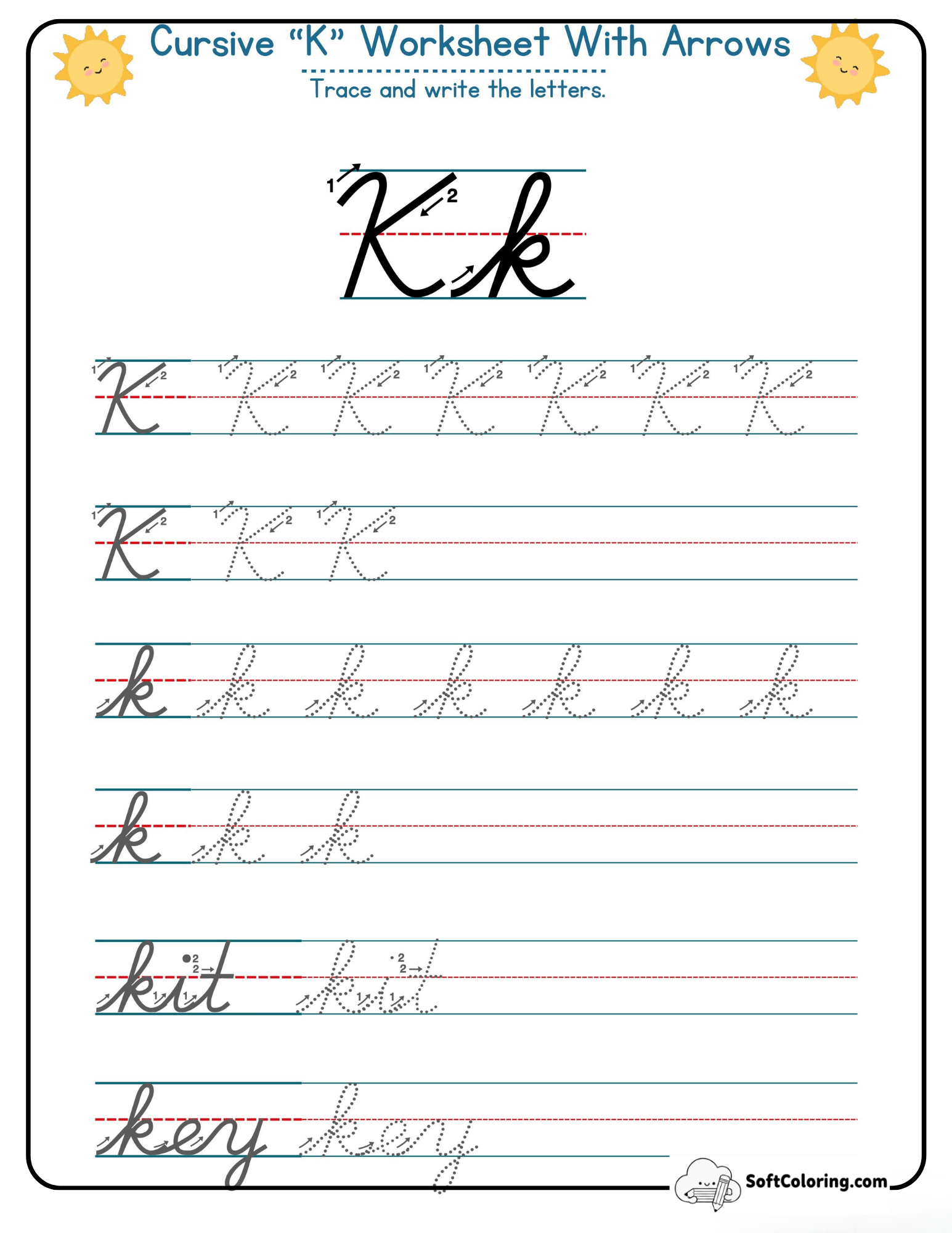 Cursive K Worksheet With Arrows