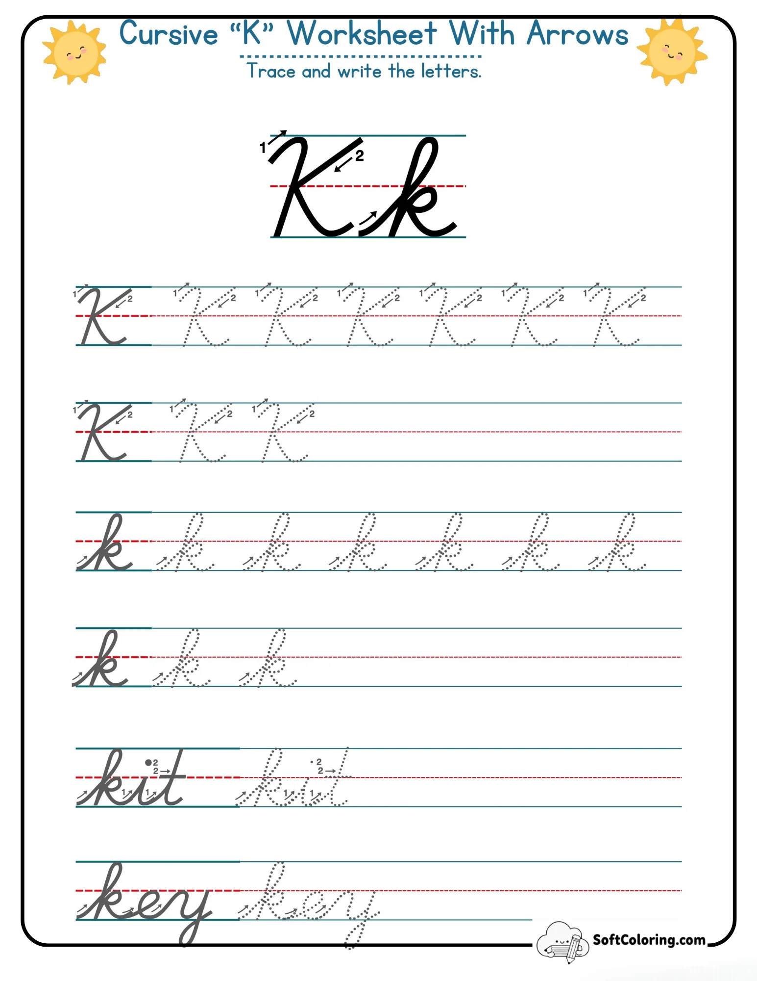 Cursive K Worksheet With Arrows