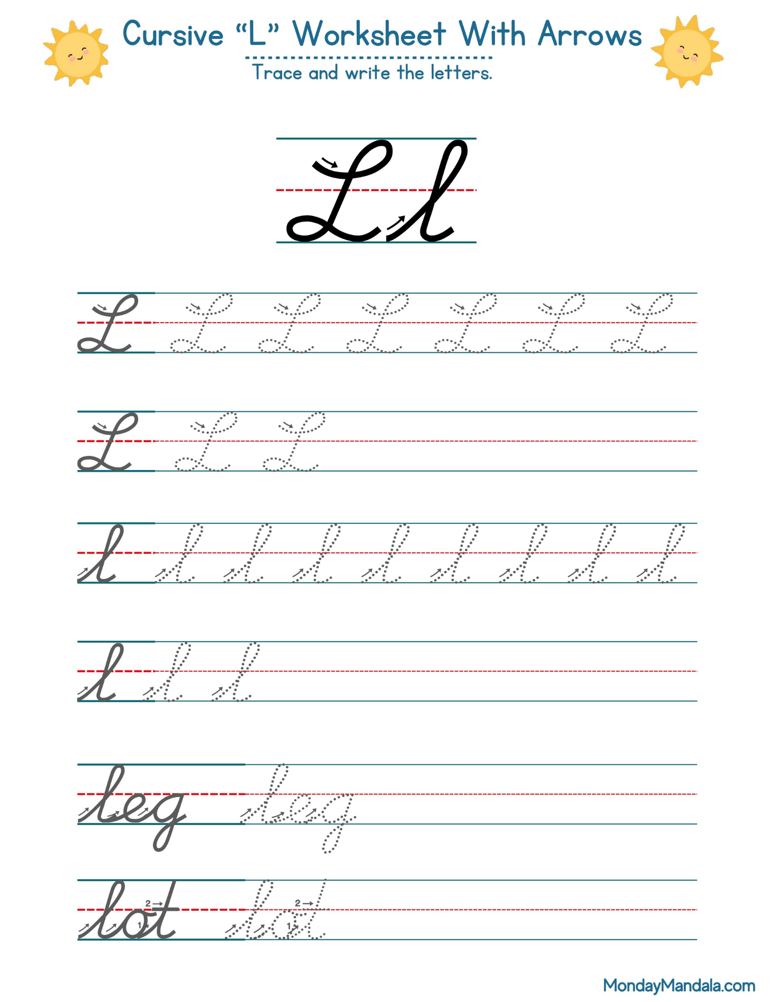 Cursive L Worksheet With Arrows