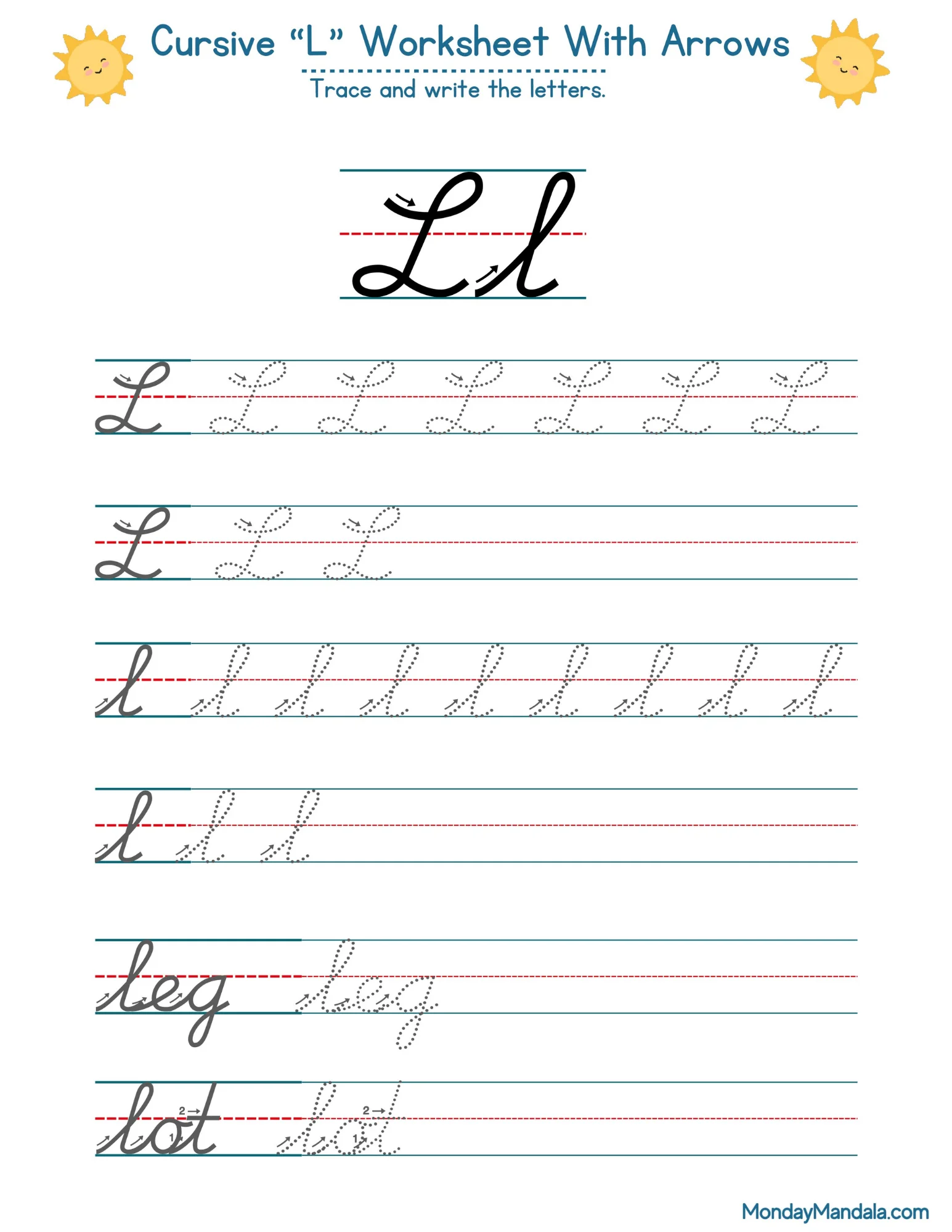 Cursive L Worksheet With Arrows