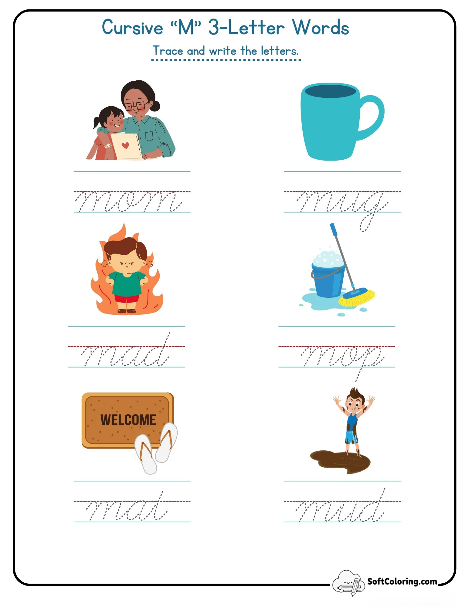 Cursive M 3 Letter Words