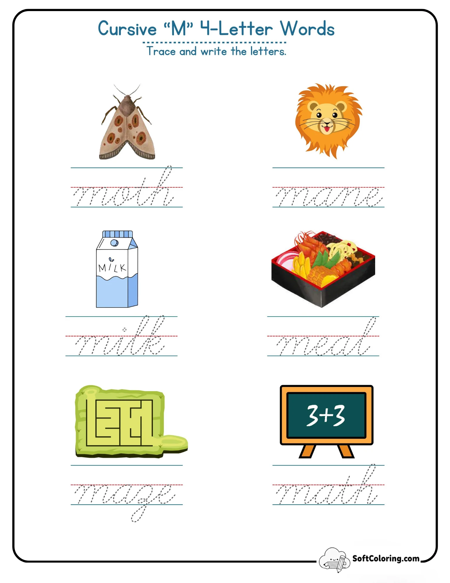 Cursive M 4 Letter Words