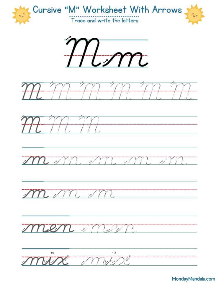 Cursive M Worksheet With Arrows
