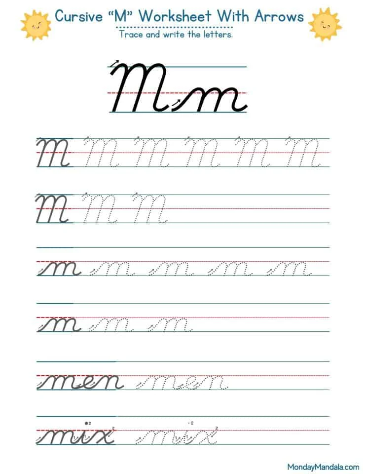 Cursive M Worksheet With Arrows