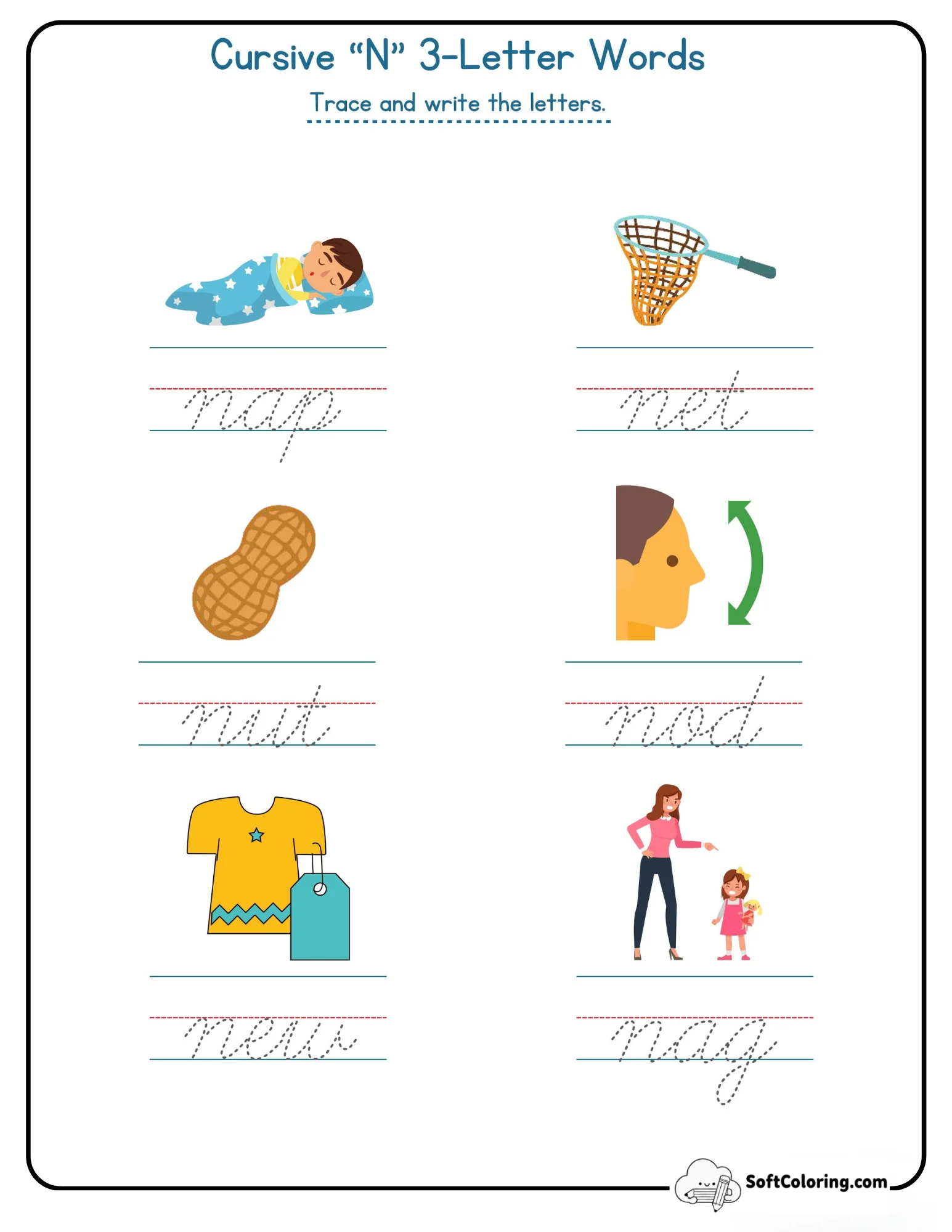 Cursive N 3 Letter Words