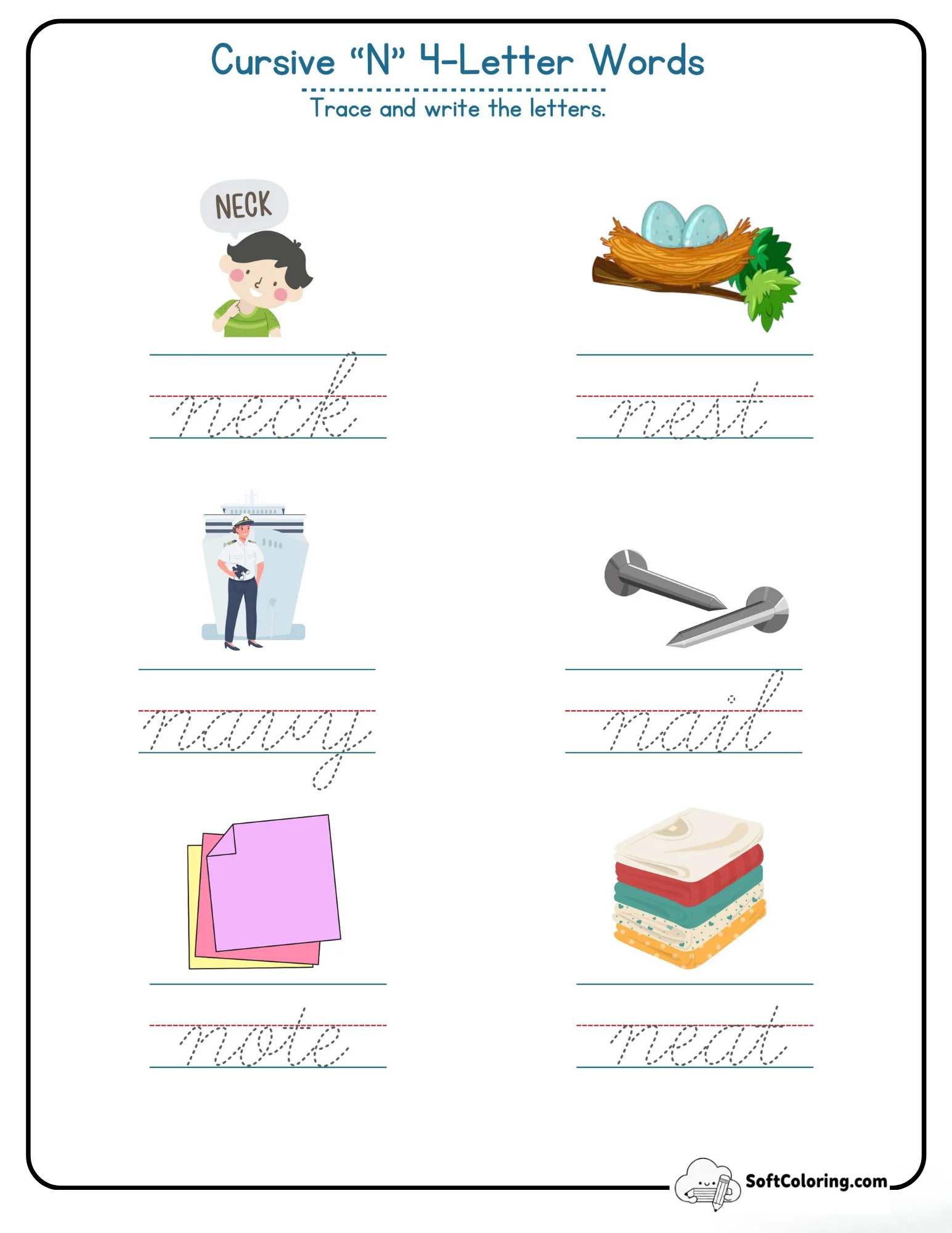 Cursive N 4 Letter Words