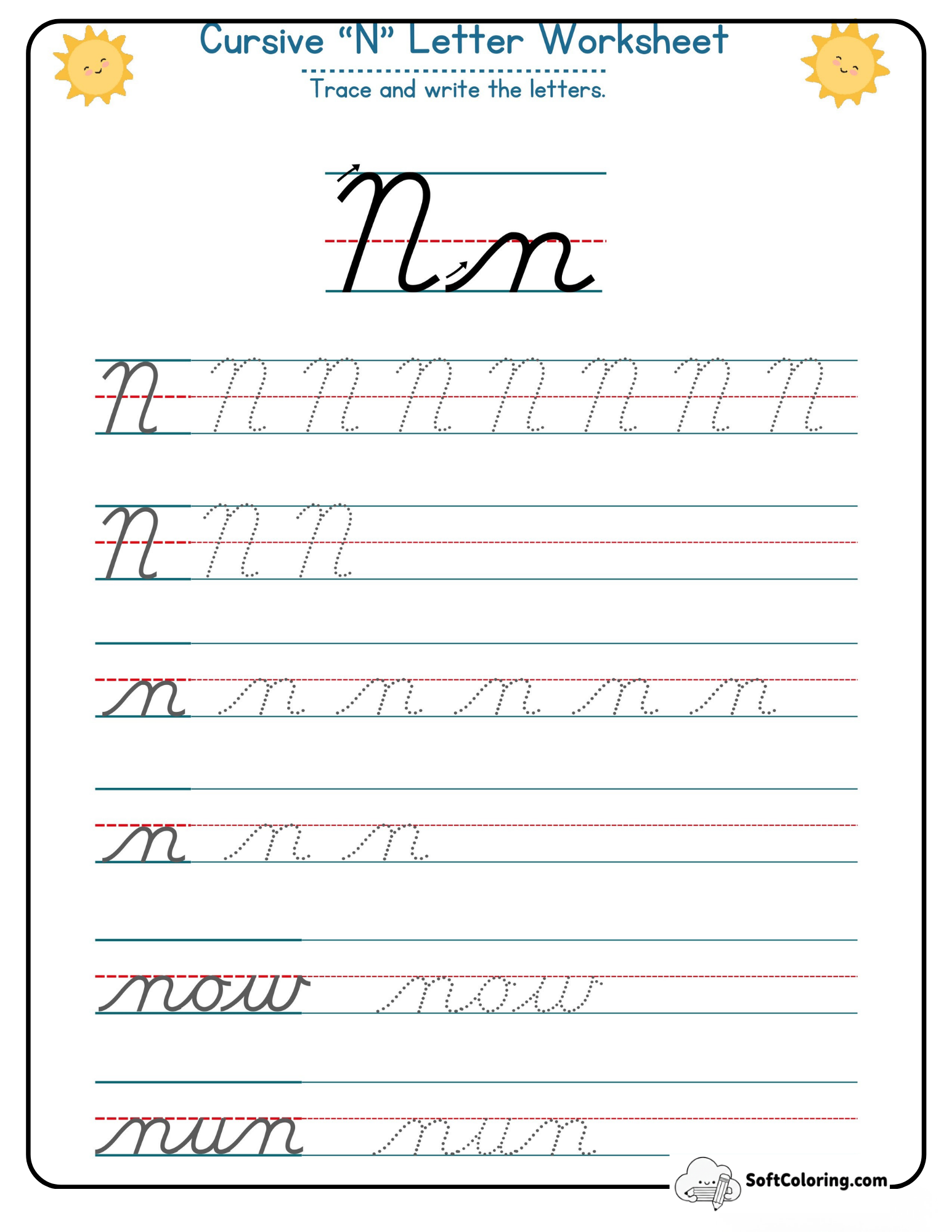 Cursive N Letter Worksheet