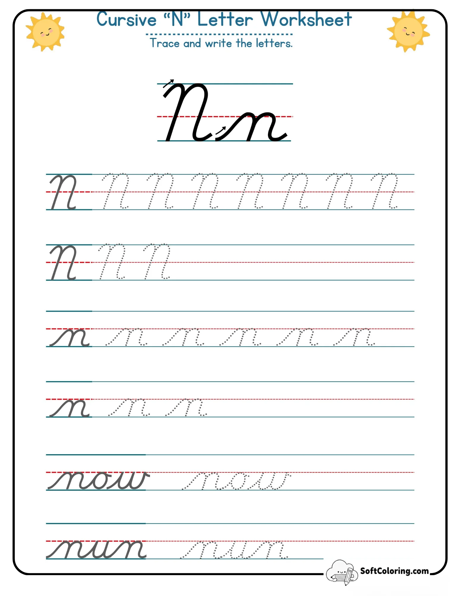 Cursive N Letter Worksheet