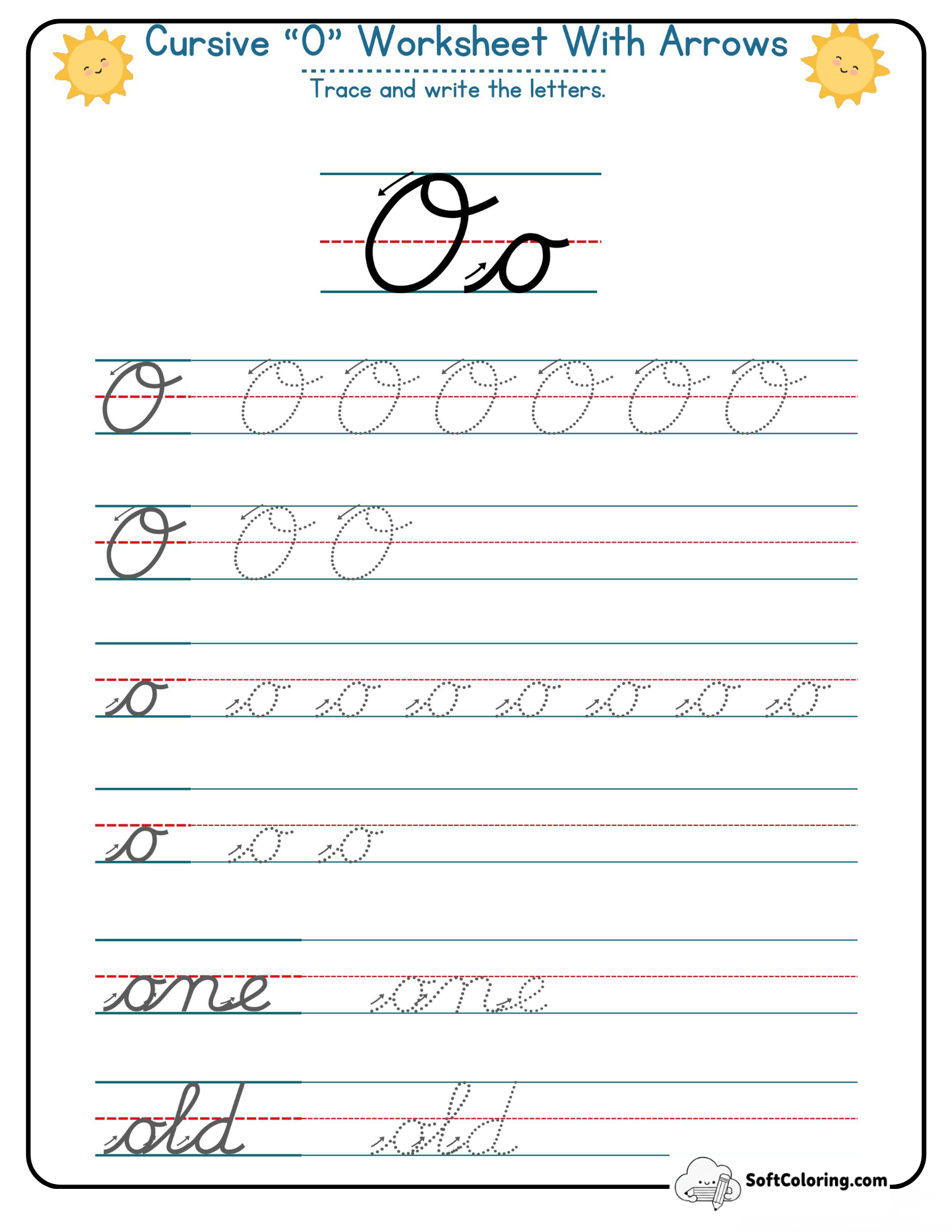 Cursive O Worksheet With Arrows