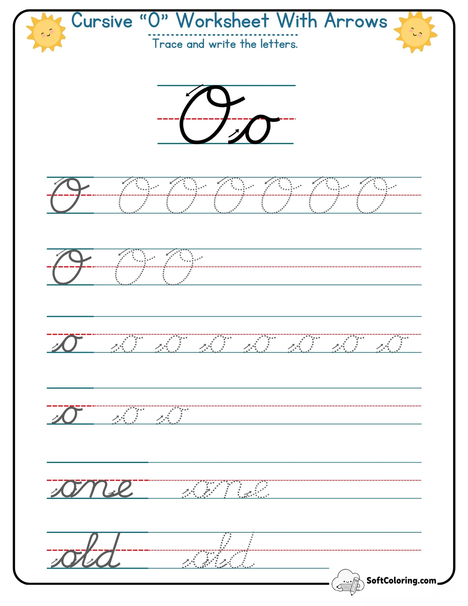 Cursive O Worksheet With Arrows