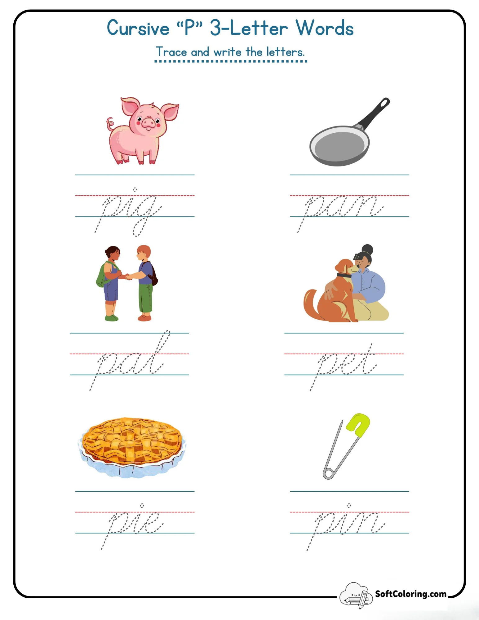 Cursive P 3 Letter Words