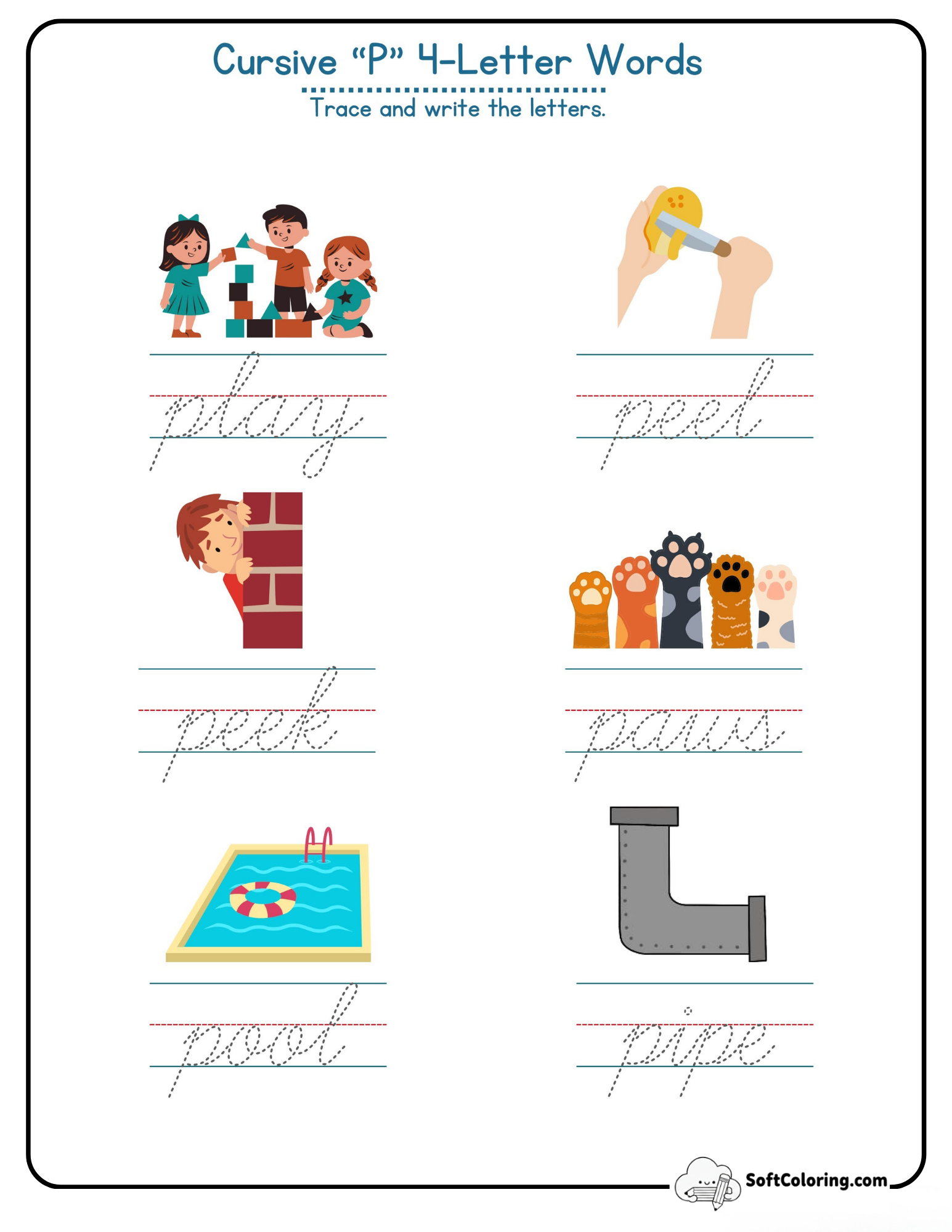 Cursive P 4 Letter Words