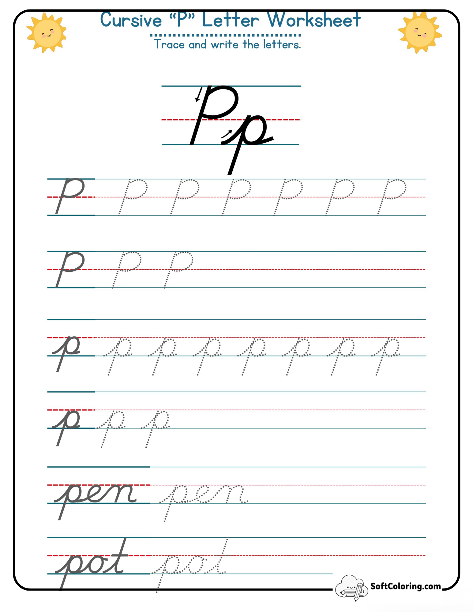Cursive P Letter Worksheet