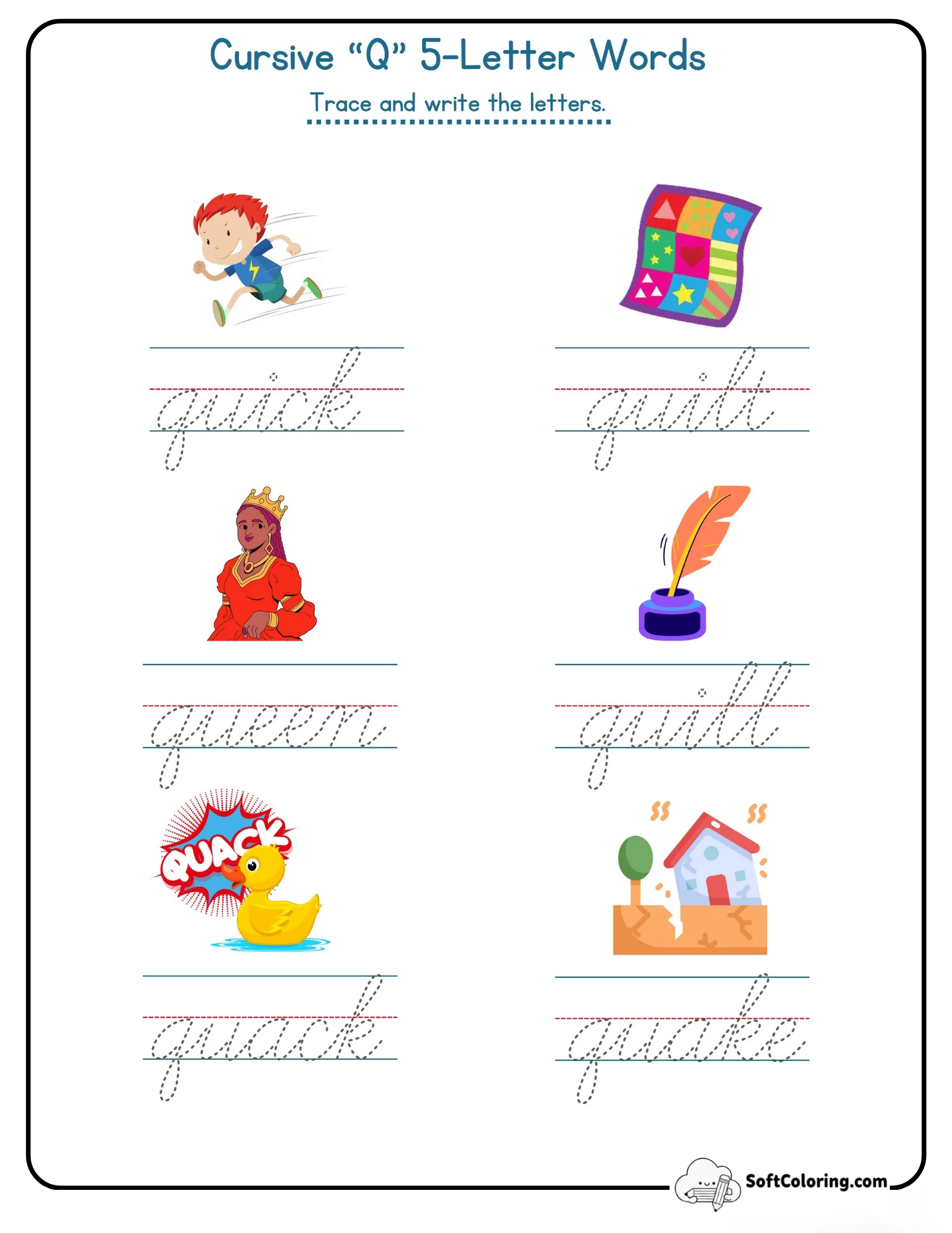 Cursive Q 5 Letter Words